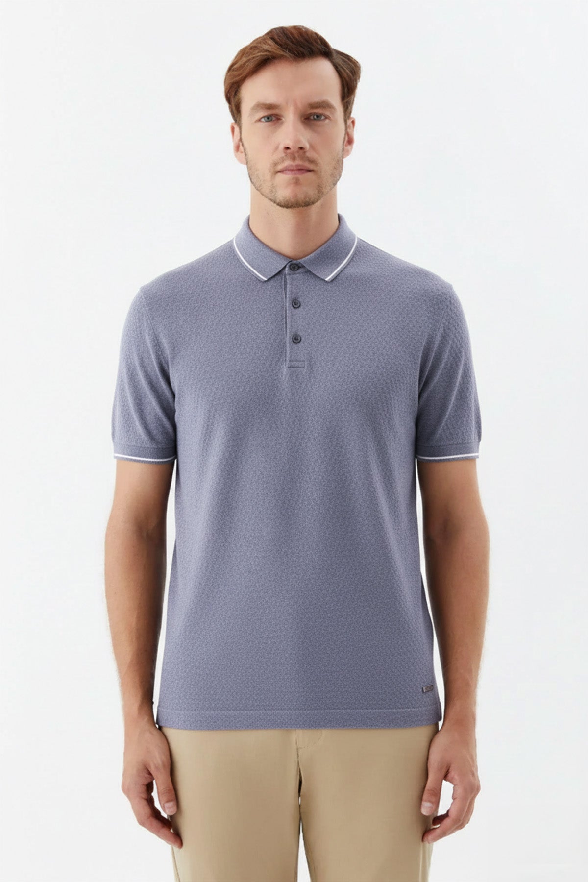 Erkek Gri Dar Kesim Slim Fit %100 Pamuk Jakarlı Triko Polo Yaka Tişört