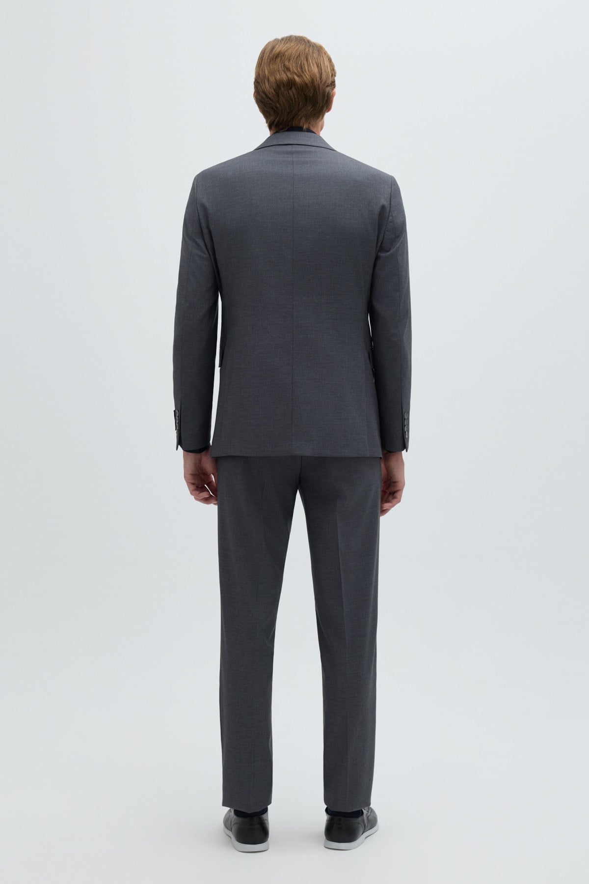 Gri Slim Fit Düz Paça 6 Drop Mono Yaka Klasik Takım Elbise