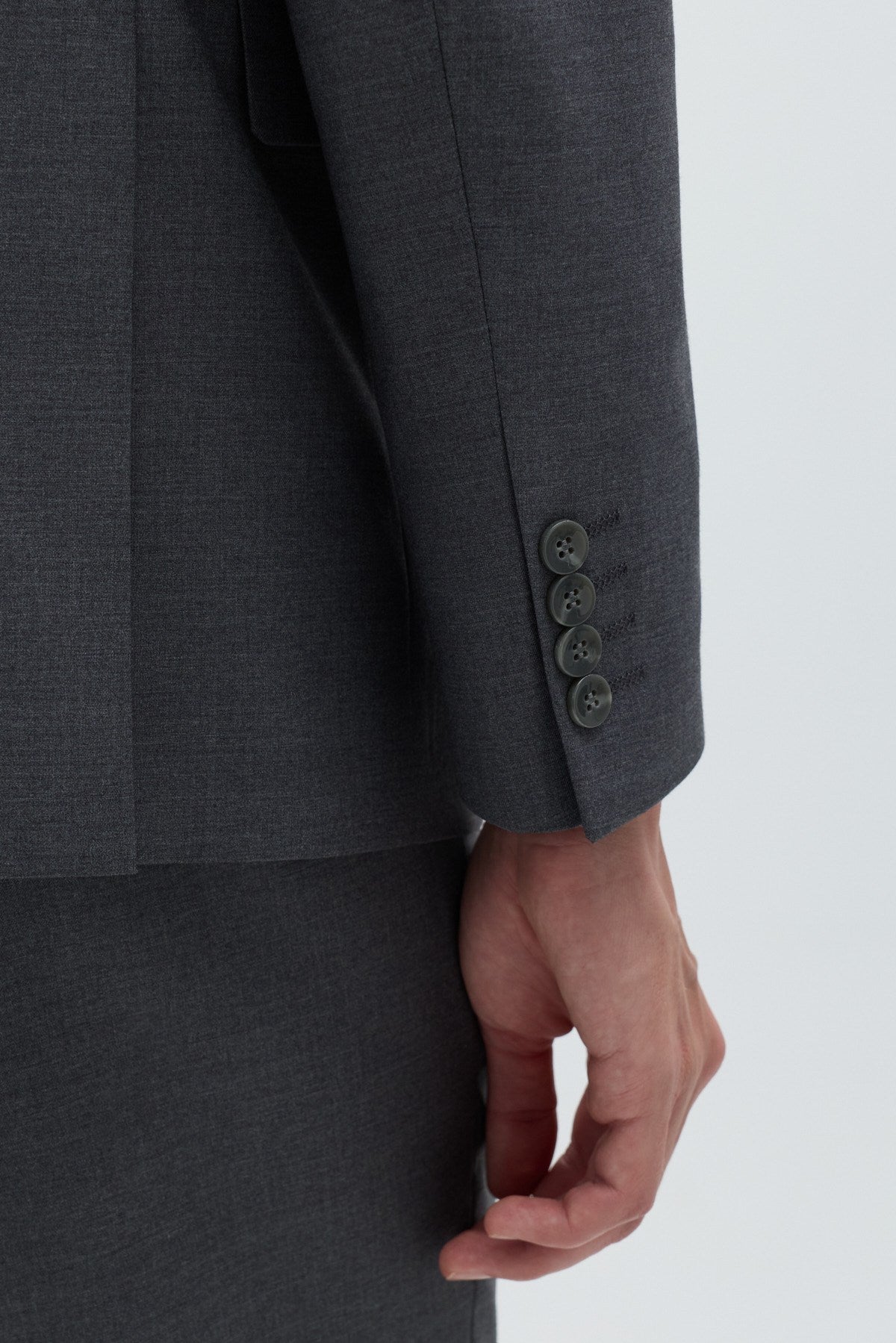 Gri Slim Fit Düz Paça 6 Drop Mono Yaka Klasik Takım Elbise