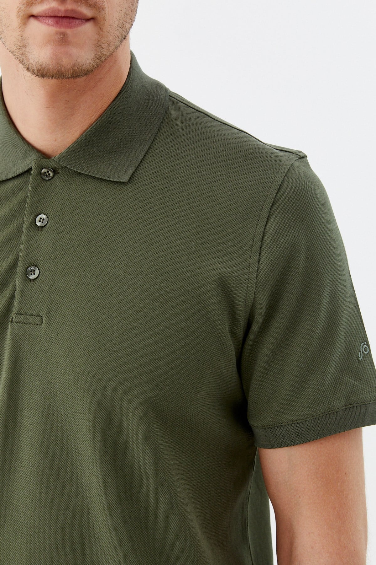 Haki Pamuklu Slim Fit Kısa Kollu Polo Yaka T-Shirt
