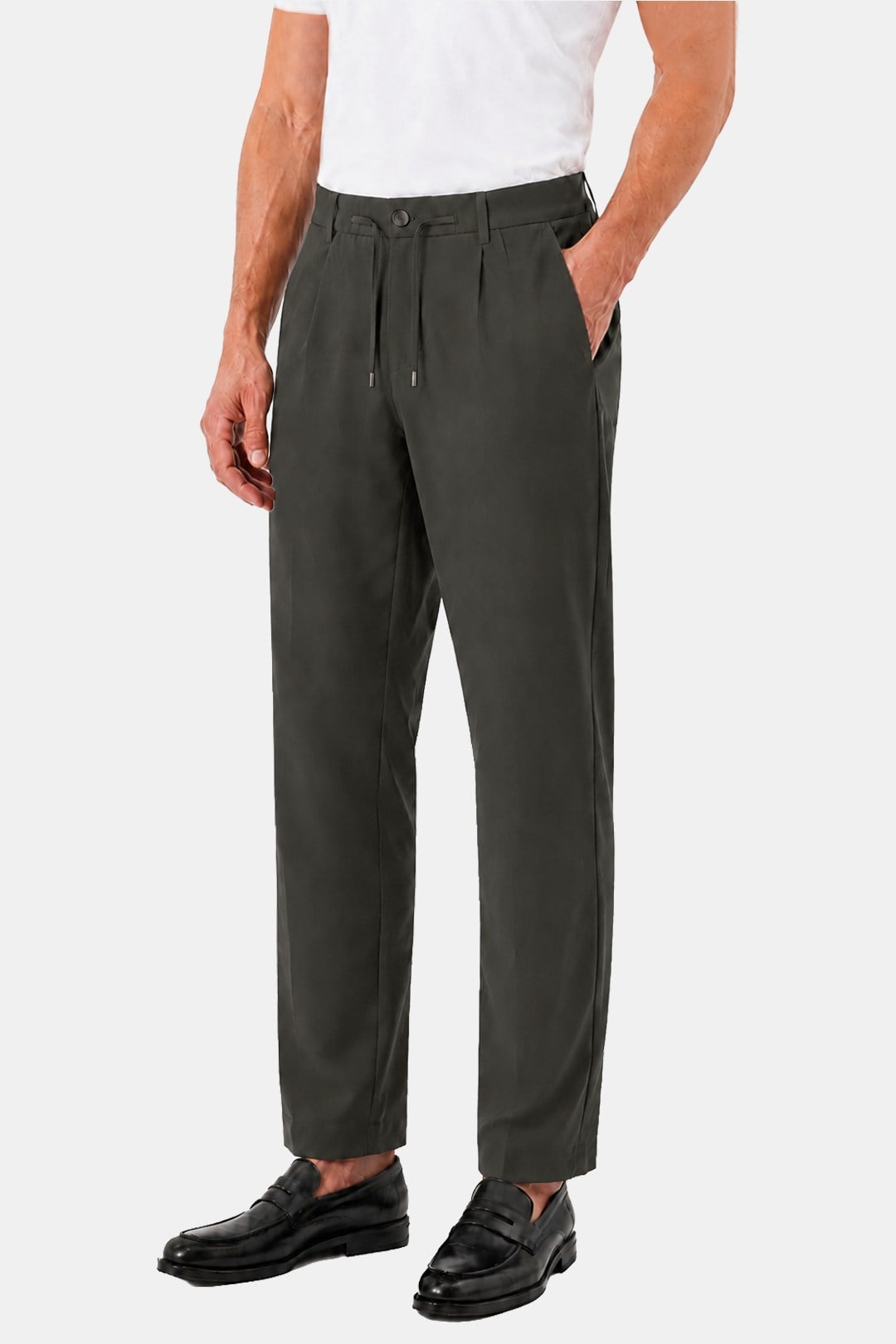 Haki Slim Fit Bel Bağcıklı Paraşüt Pantolon