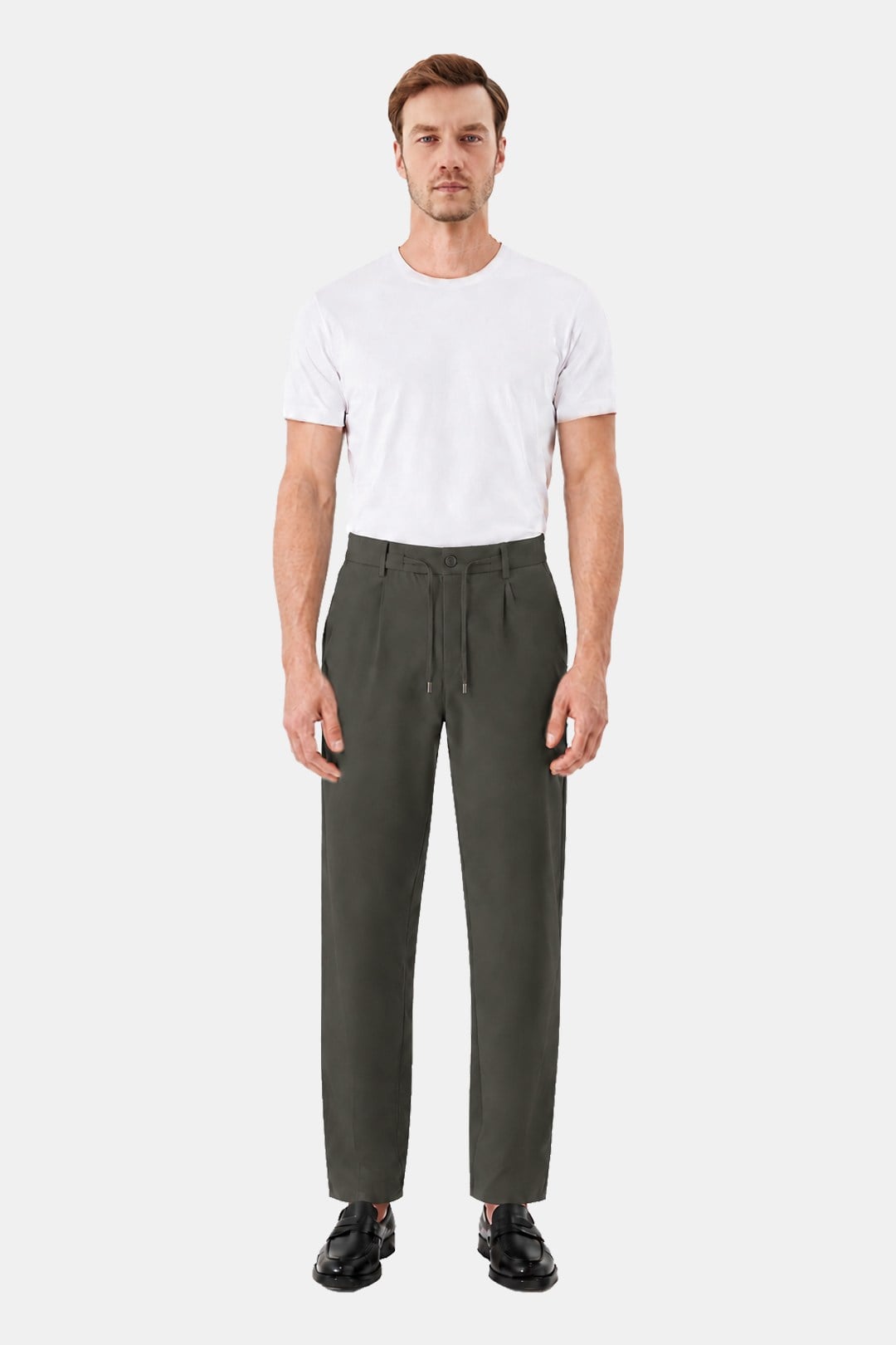 Haki Slim Fit Bel Bağcıklı Paraşüt Pantolon