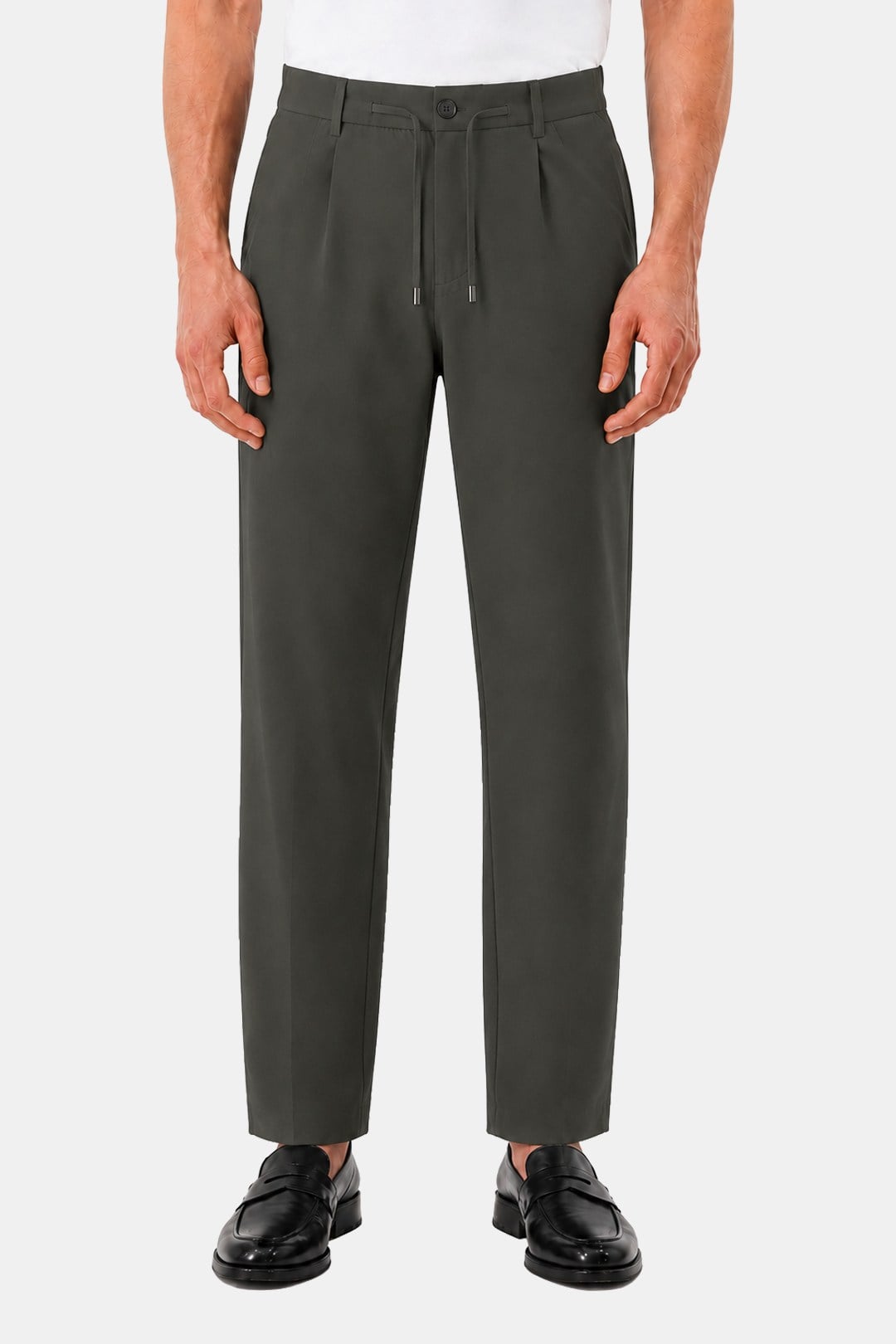 Haki Slim Fit Bel Bağcıklı Paraşüt Pantolon