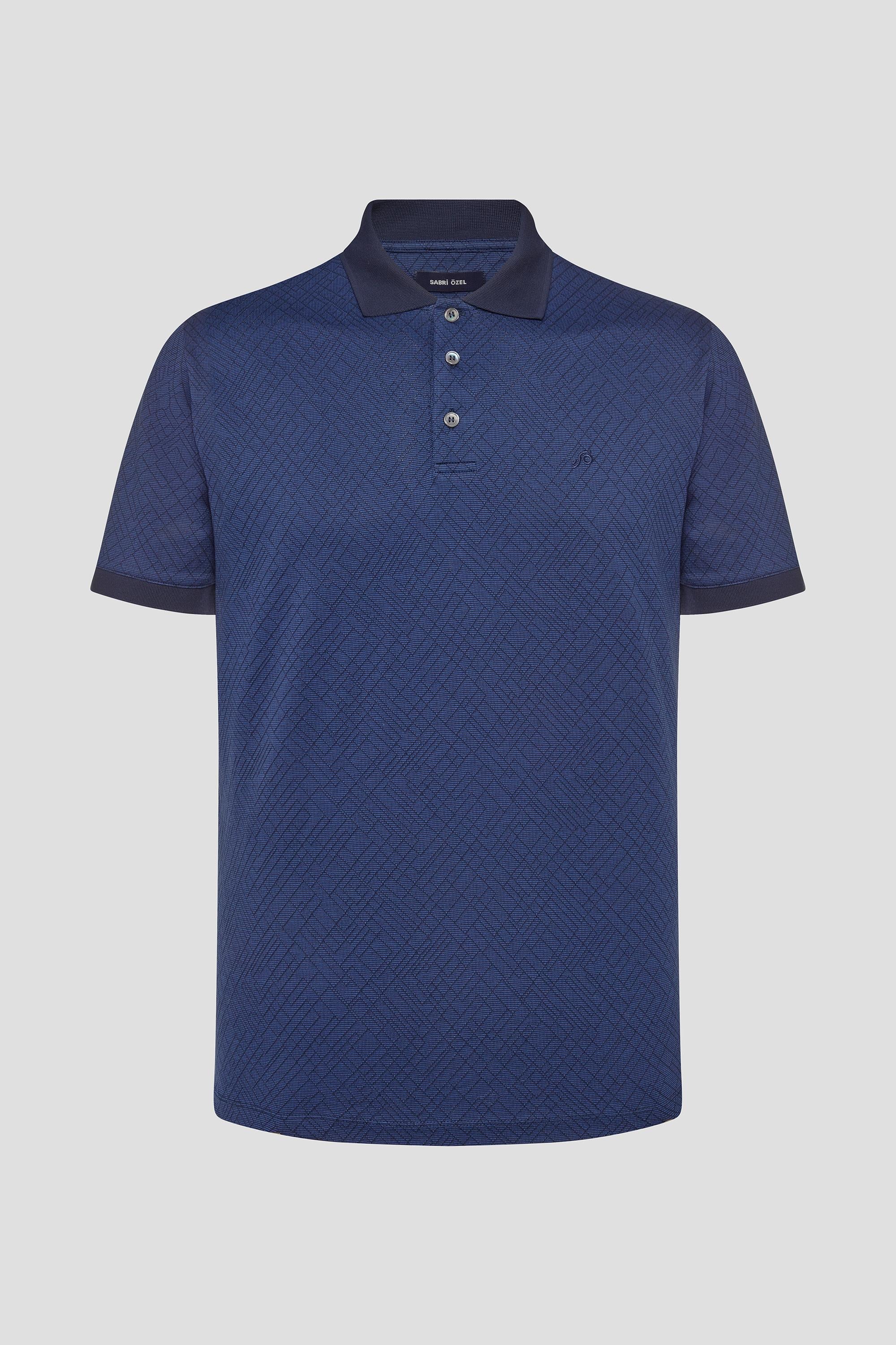 Lacivert %100 Yün Regular Fit Jakar Desenli Polo Yaka T-Shirt