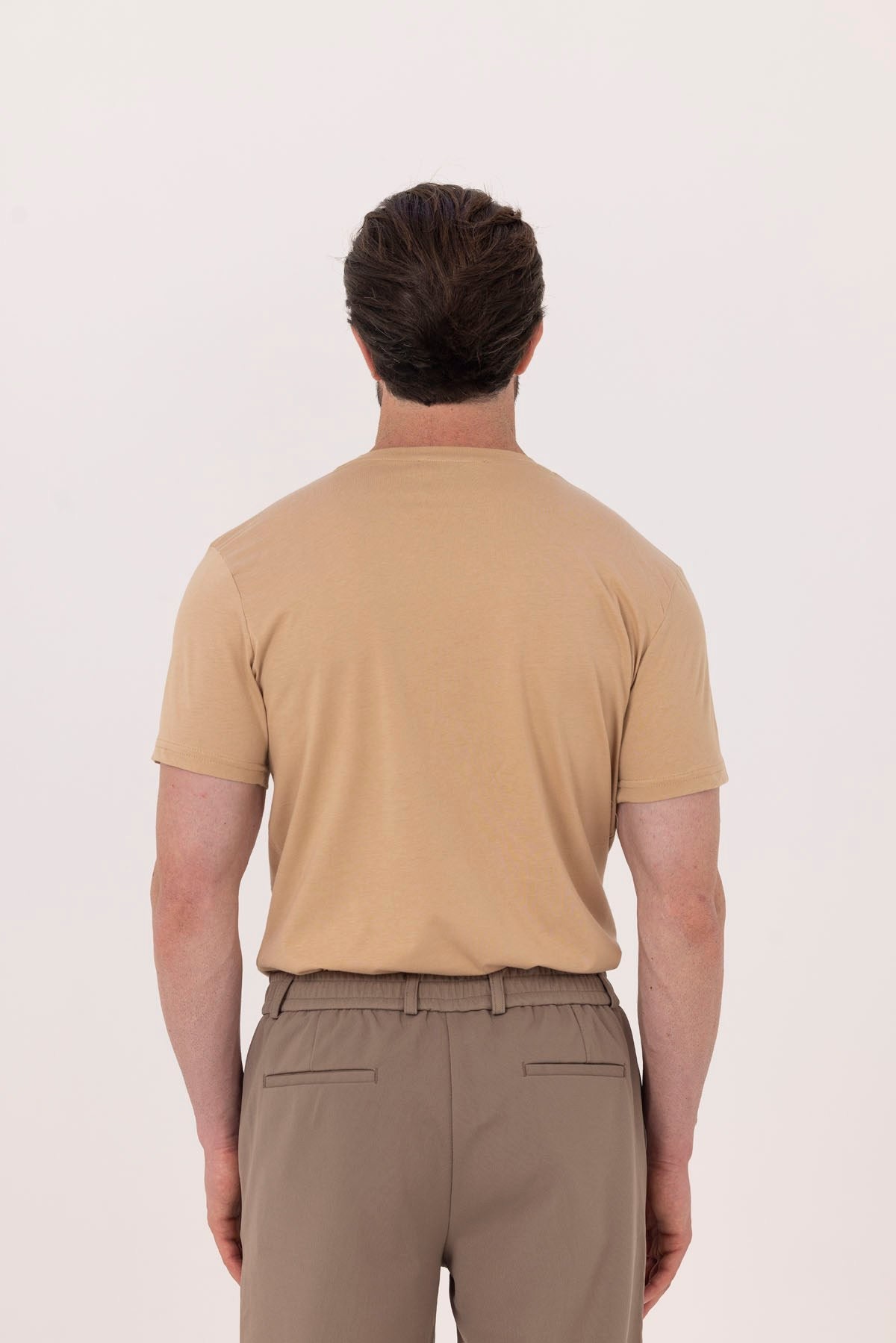 Kahve %100 Pamuk Bisiklet Yaka Düz Renk Basic T-Shirt