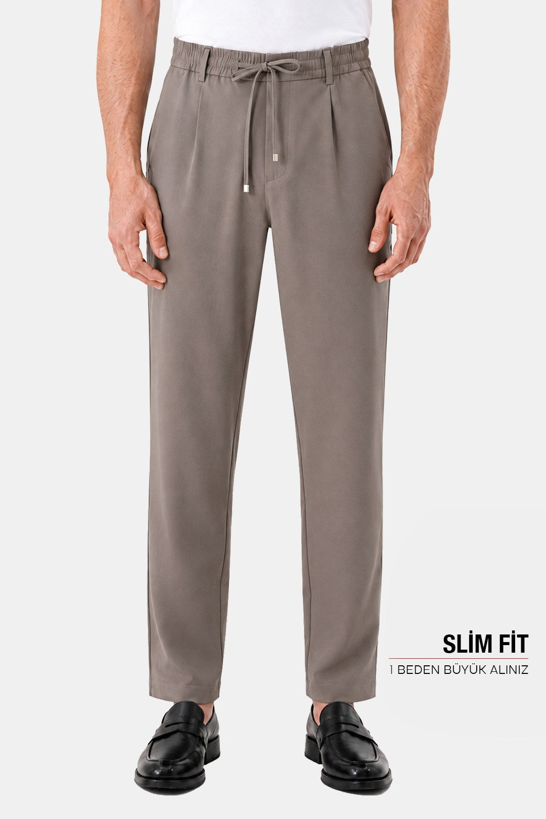 Kahve Dokulu Arka Lastikli Köprü Kemerli Bağcıklı Slim Fit Jogger Pantolon