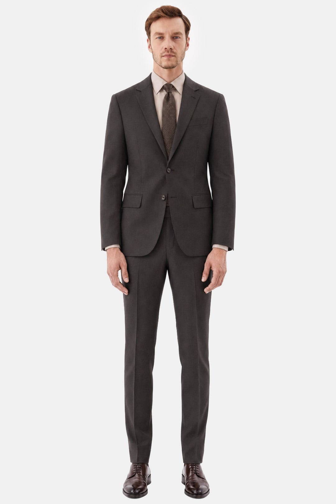 Kahve Slim Fit Normal Bel 6 Drop Mono Yaka Takım Elbise