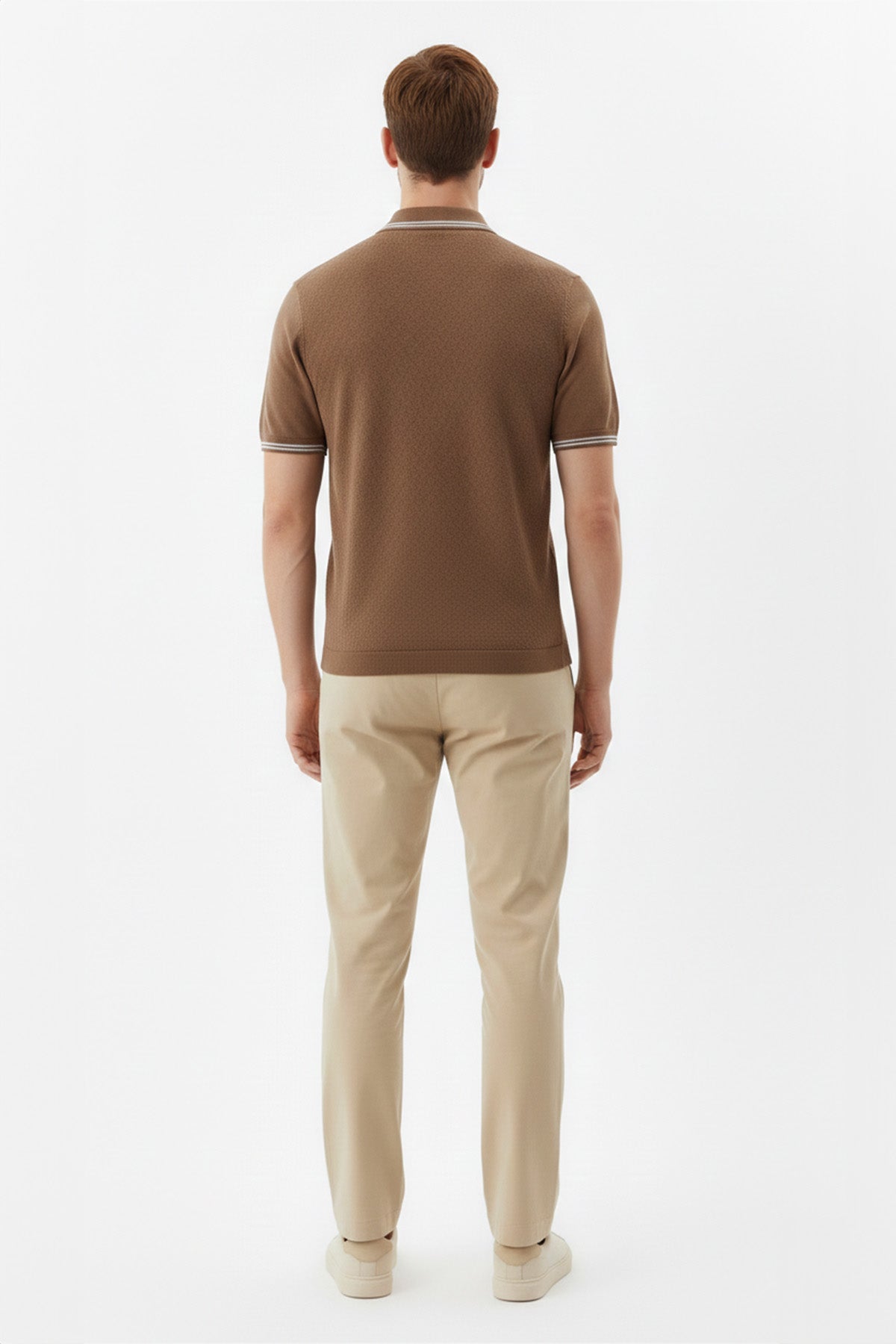 Erkek Kiremit Dar Kesim Slim Fit %100 Pamuk Jakarlı Triko Polo Yaka Tişört