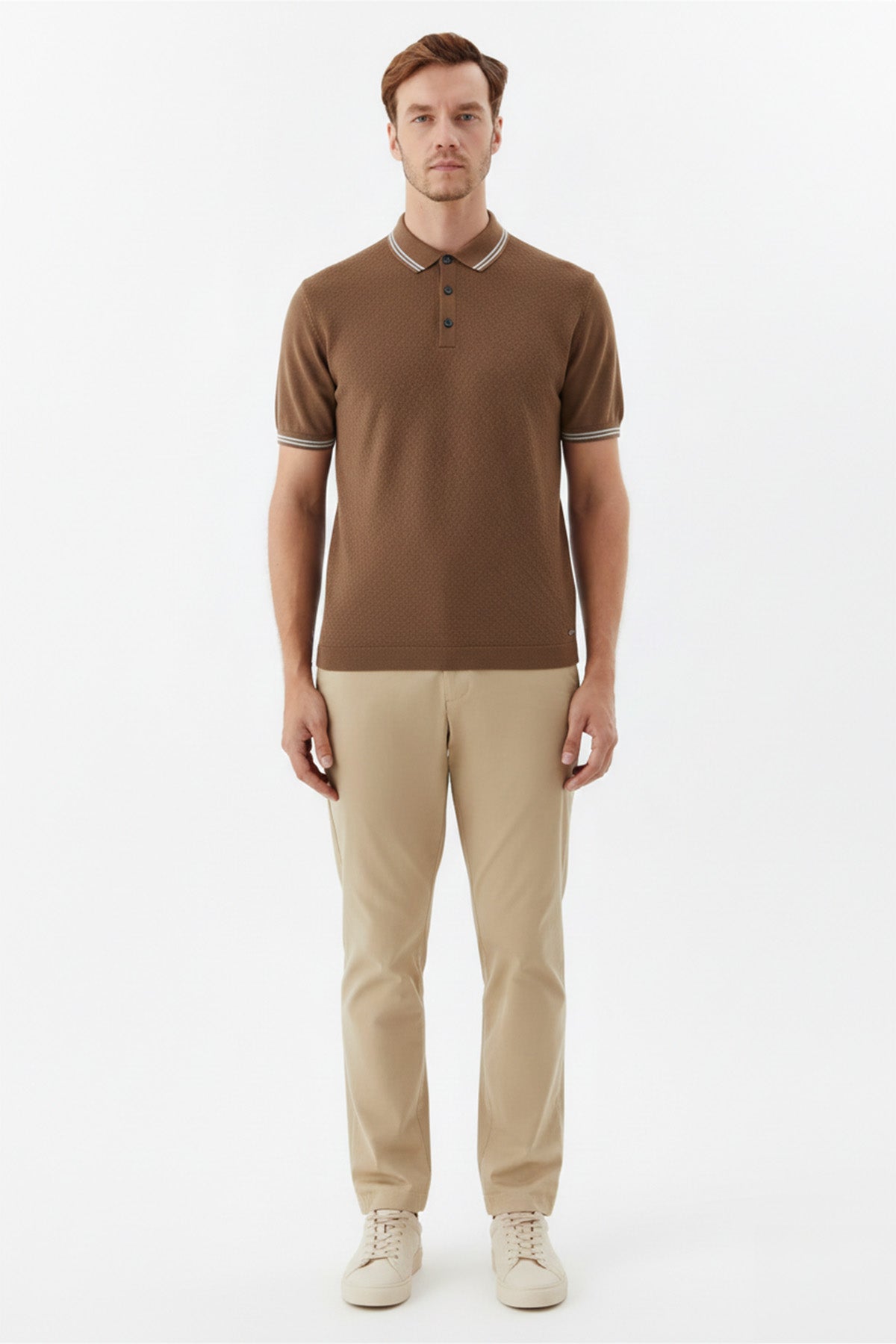 Kiremit Slim Fit %100 Pamuk Jakarlı Polo Yaka Triko T-Shirt