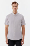 Burgundy 100% Cotton Buttoned Collar Regular Fit Pocketed Short Sleeve Shirt