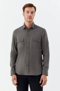 Khaki 100% Cotton Classic Collar Pocket Slim Fit Shirt