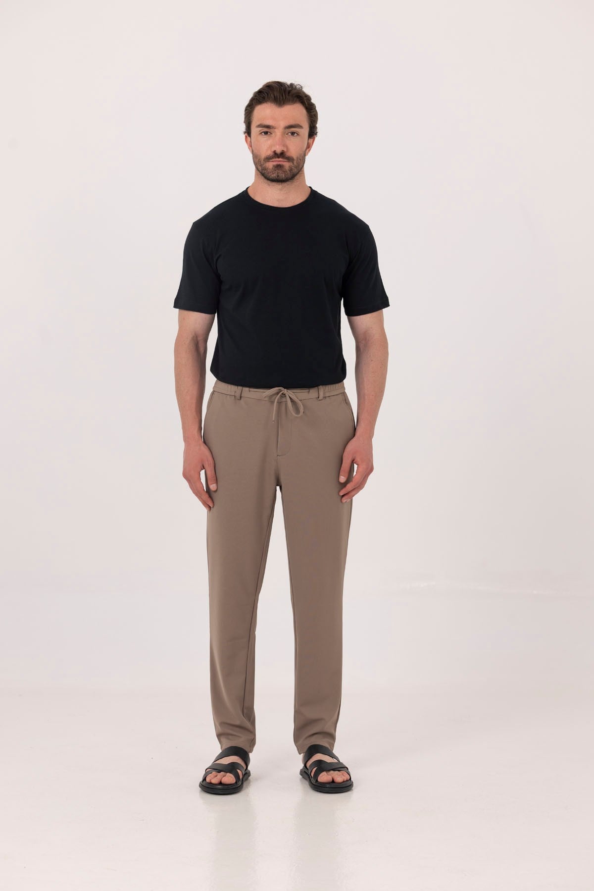 Koyu Antrasit %100 Pamuk Bisiklet Yaka Düz Renk Basic T-Shirt