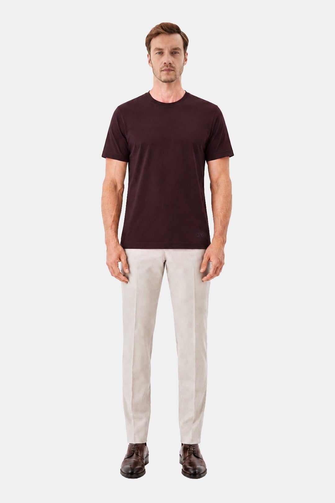 Koyu Kahve %100 Pamuk Regular Fit Bisiklet Yaka Basic T-Shirt