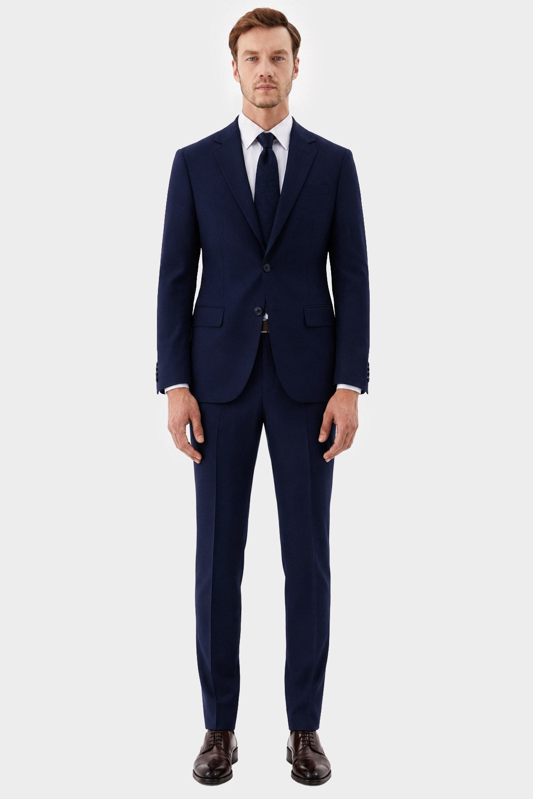 Koyu Lacivert Slim Fit Düz Paça 6 Drop Mono Yaka Klasik Takım Elbise