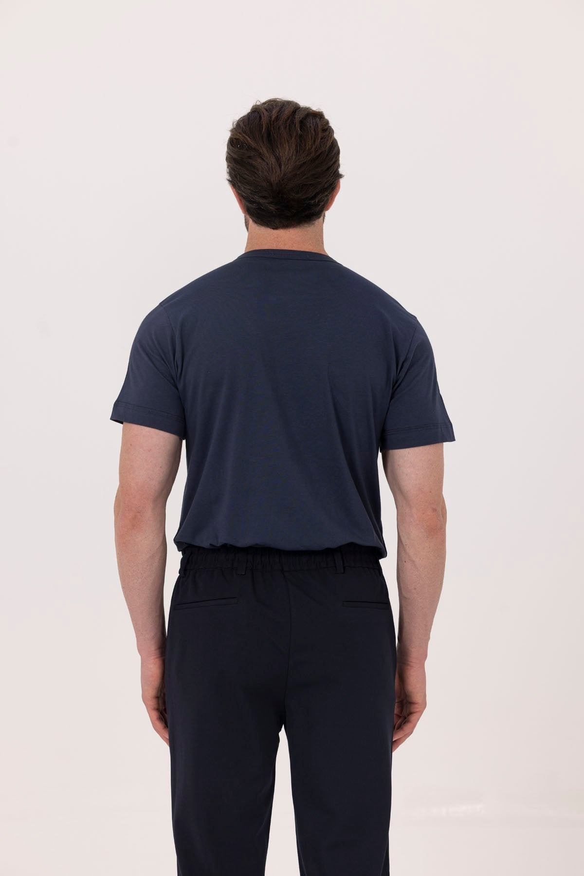Lacivert Nakışlı %100 Pamuk Bisiklet Yaka Düz Renk Basic T-Shirt