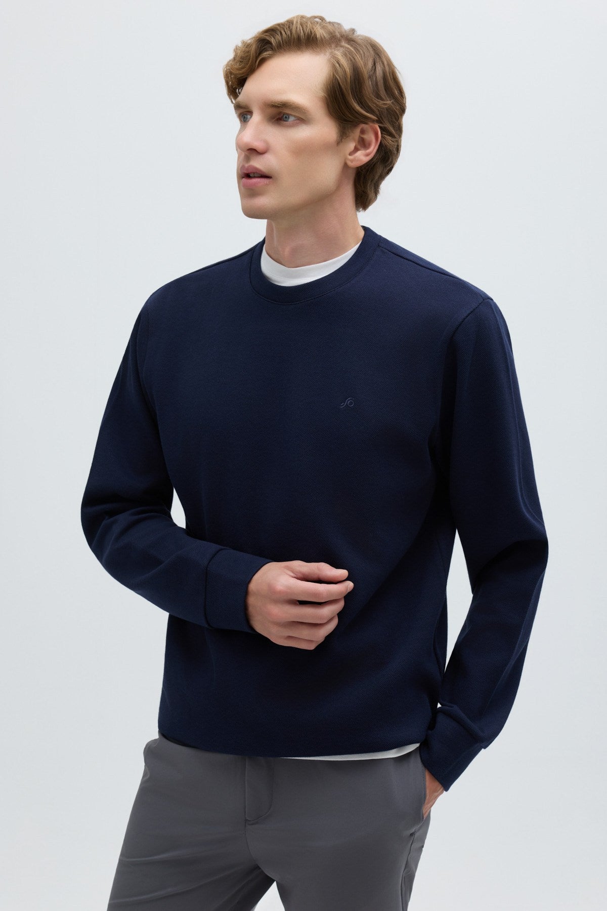 Lacivert Pamuklu Bisiklet Yaka Sweatshirt