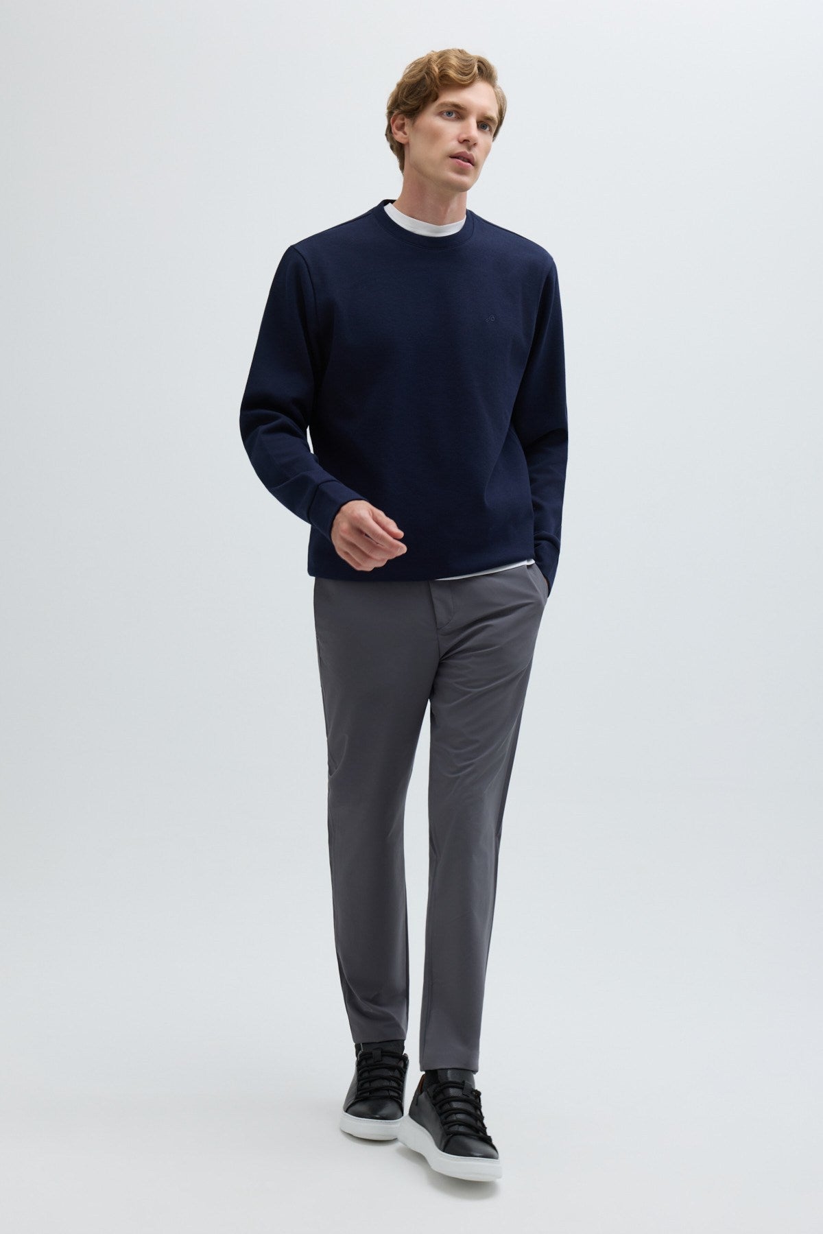 Lacivert Pamuklu Bisiklet Yaka Sweatshirt