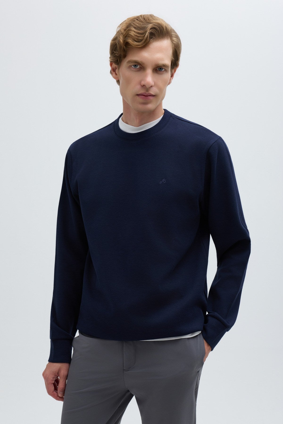 Lacivert Pamuklu Bisiklet Yaka Sweatshirt