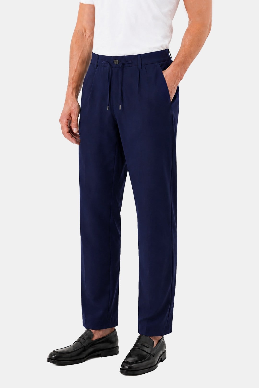 Lacivert Slim Fit Bel Bağcıklı Paraşüt Pantolon