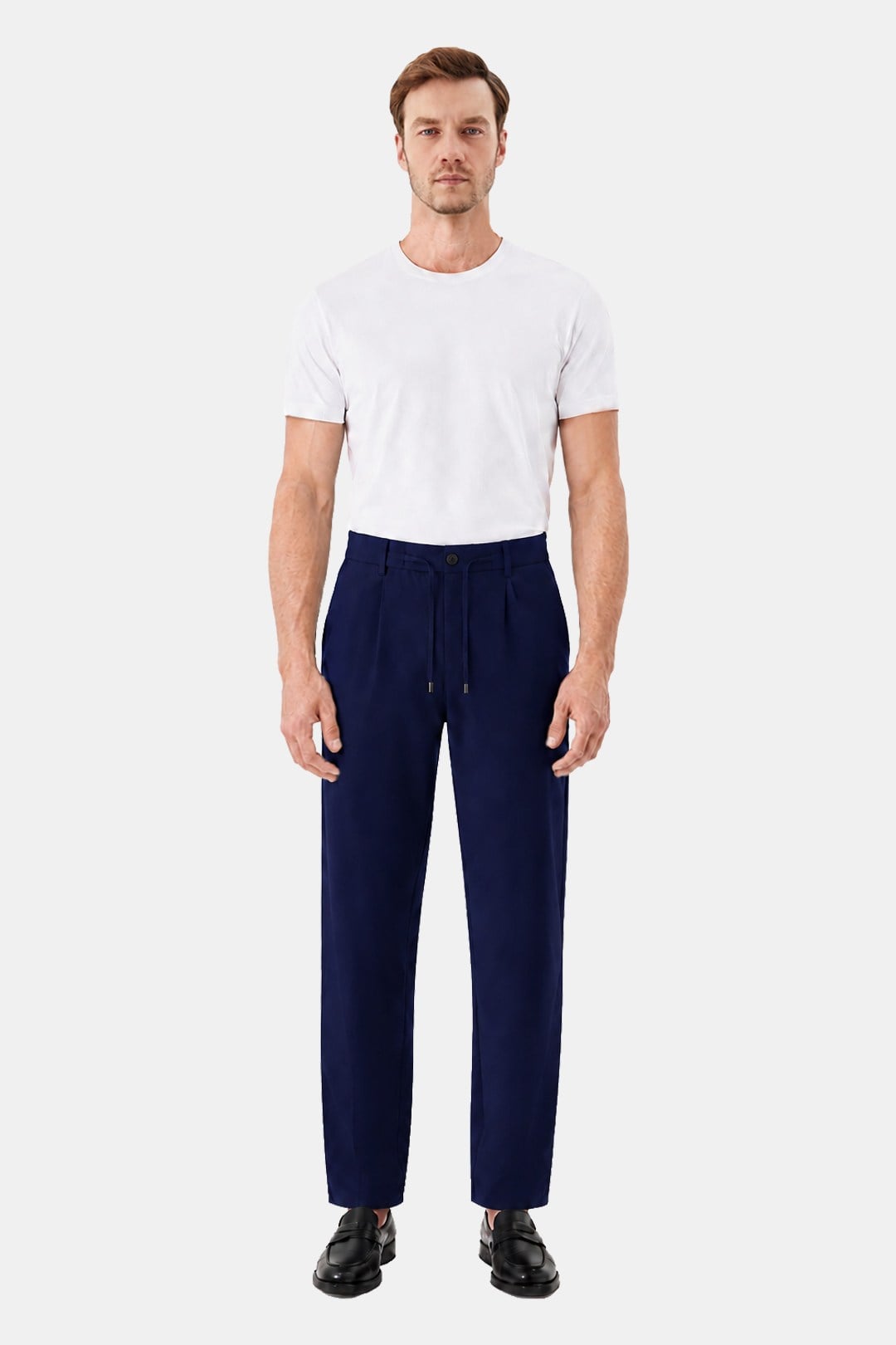 Lacivert Slim Fit Bel Bağcıklı Paraşüt Pantolon