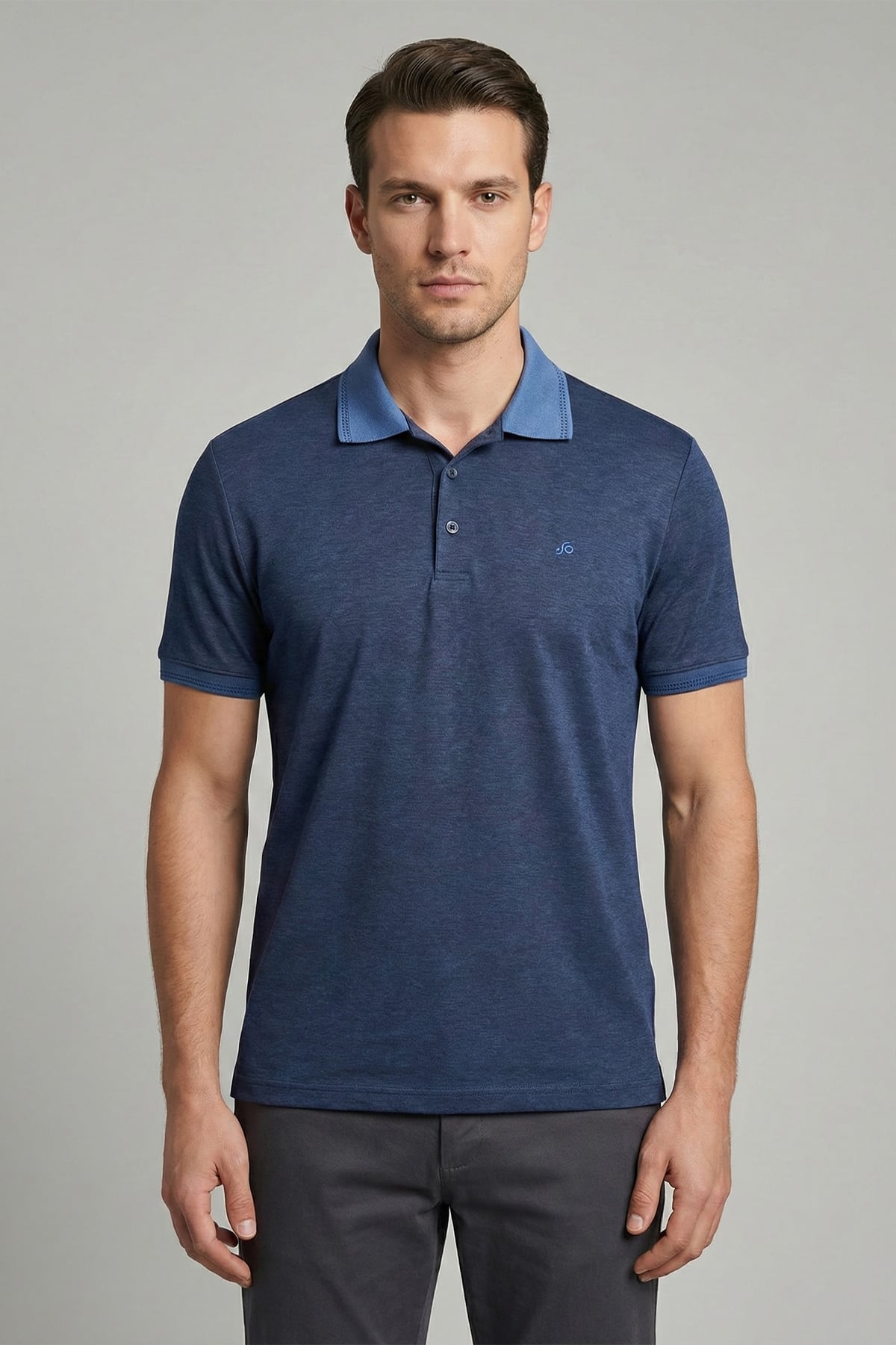 Erkek Lacivert Normal Kesim Regular Fit Pamuklu Pike Polo Yaka Tişört