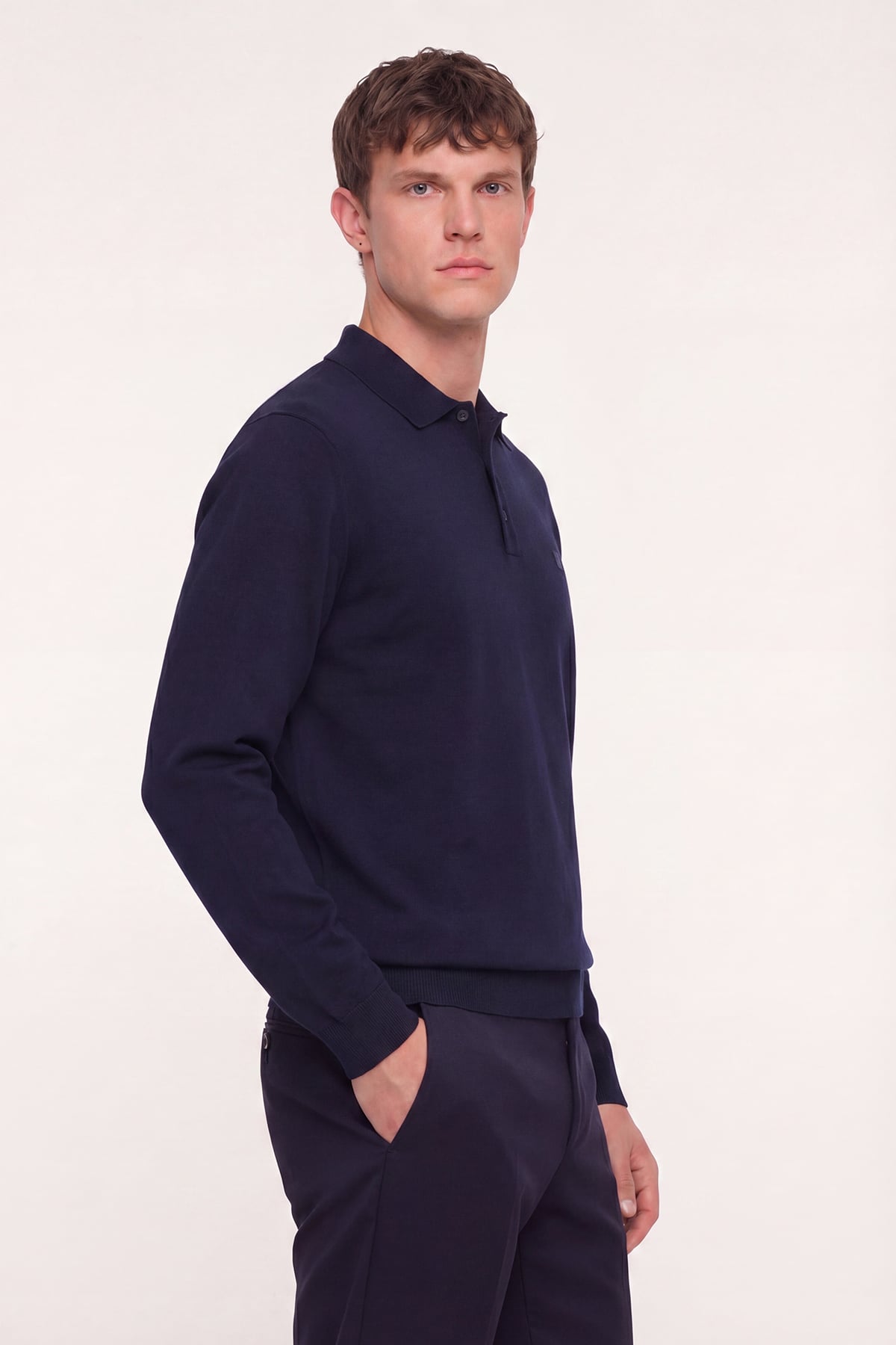 Lacivert Regular Fit Pamuklu Polo Yaka Triko Kazak