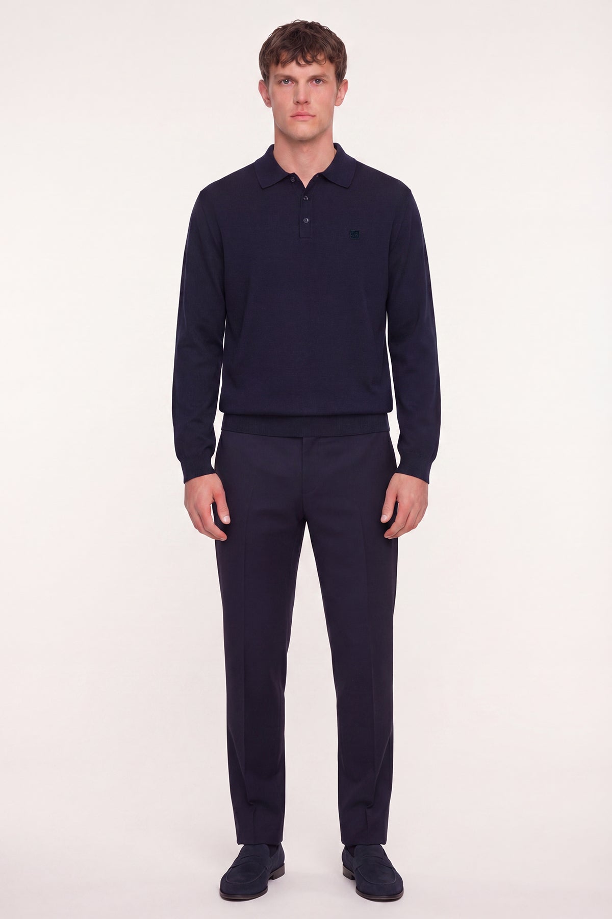 Lacivert Regular Fit Pamuklu Polo Yaka Triko Kazak