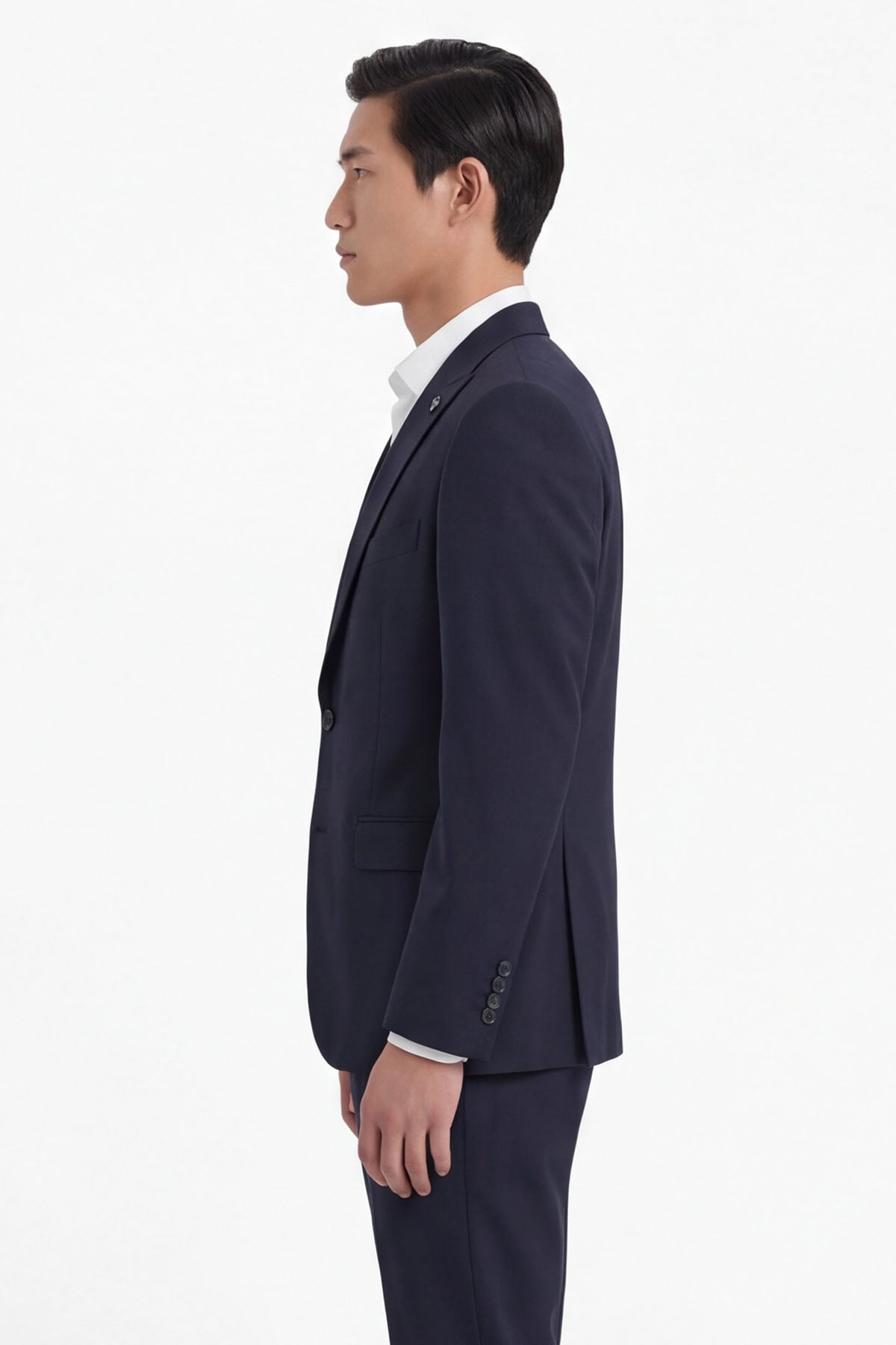 Erkek Lacivert Dar Kesim Slim Fit Yünlü Çizgili Sivri Yaka Klasik Paça Tam Astarlı 6 Drop Takım Elbise