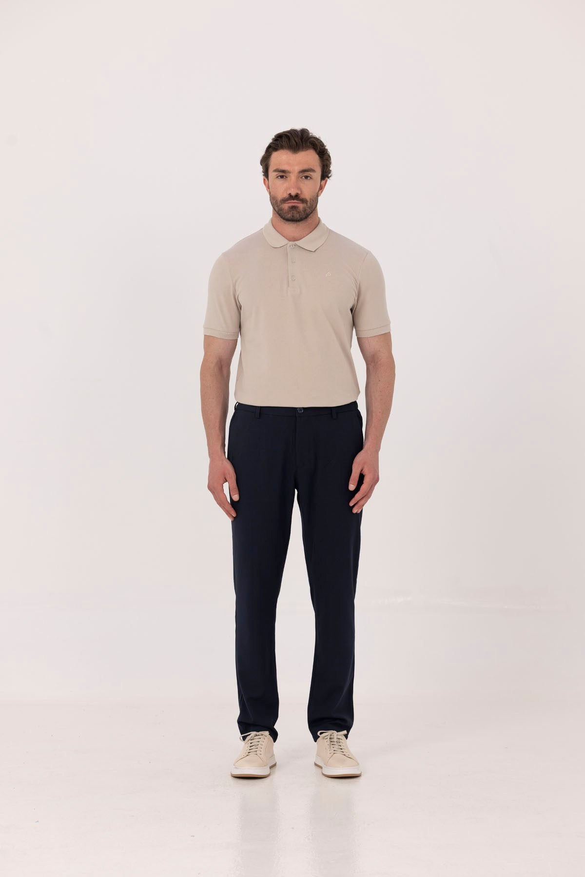 Lacivert Yanı Lastikli Köprülü Kemerli Slim Fit Jogger Pantolon