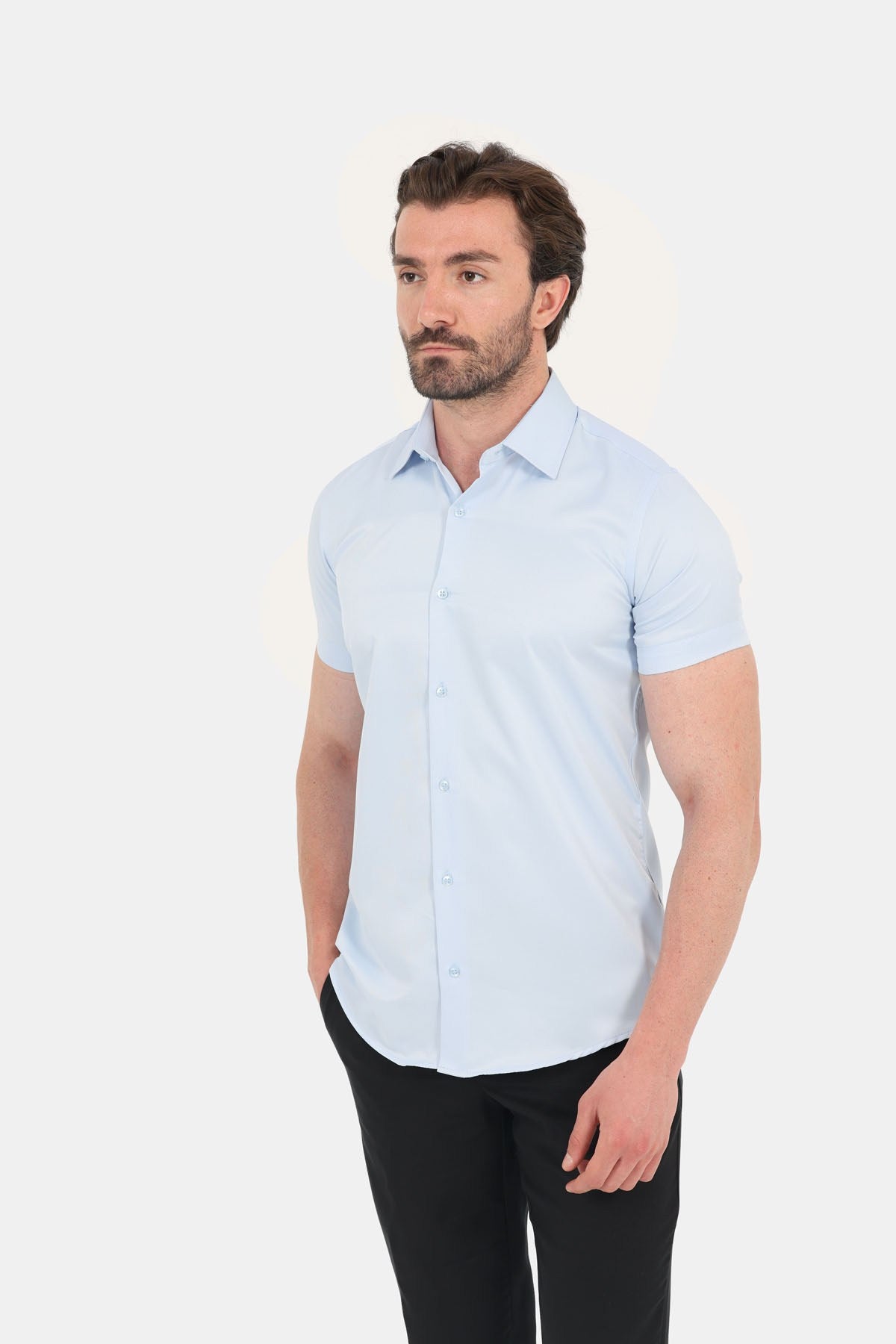Mavi Pamuklu Regular Fit Kısa Kollu Klasık Yaka Gömlek