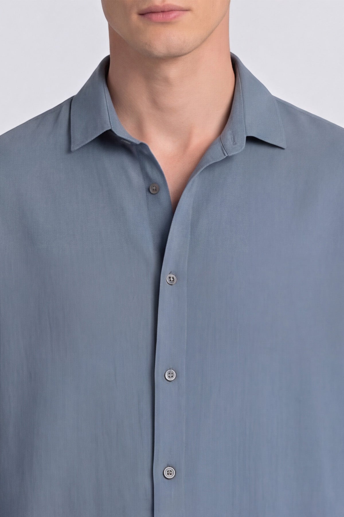 Erkek Mavi Normal Kesim Regular Fit %100 Pamuk Klasik Yaka Muslin Gömlek