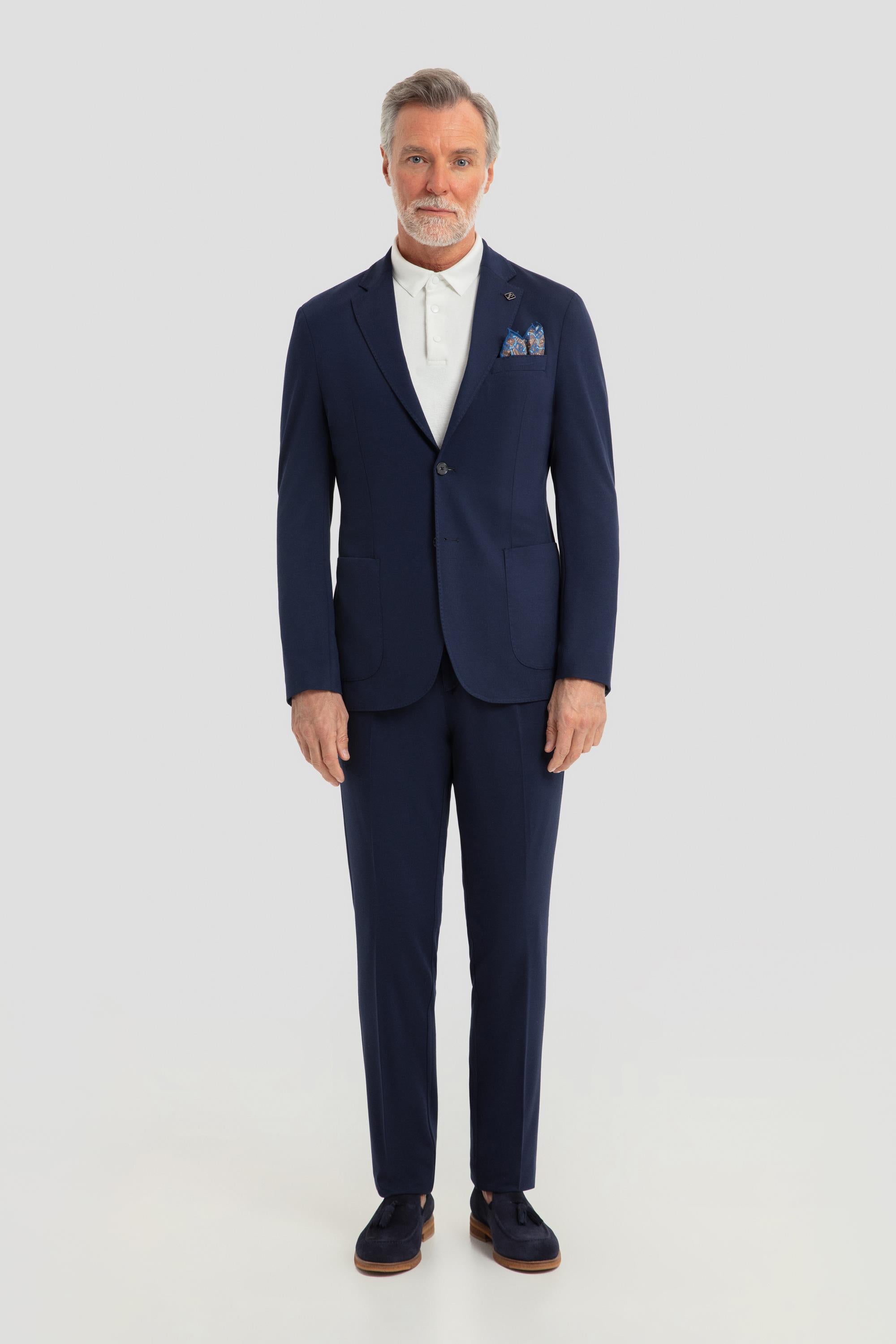 Lacivert Slim Fit 6 Drop Mono Yaka Modal Kumaş Lastikli Bel Astarsız Takım Elbise