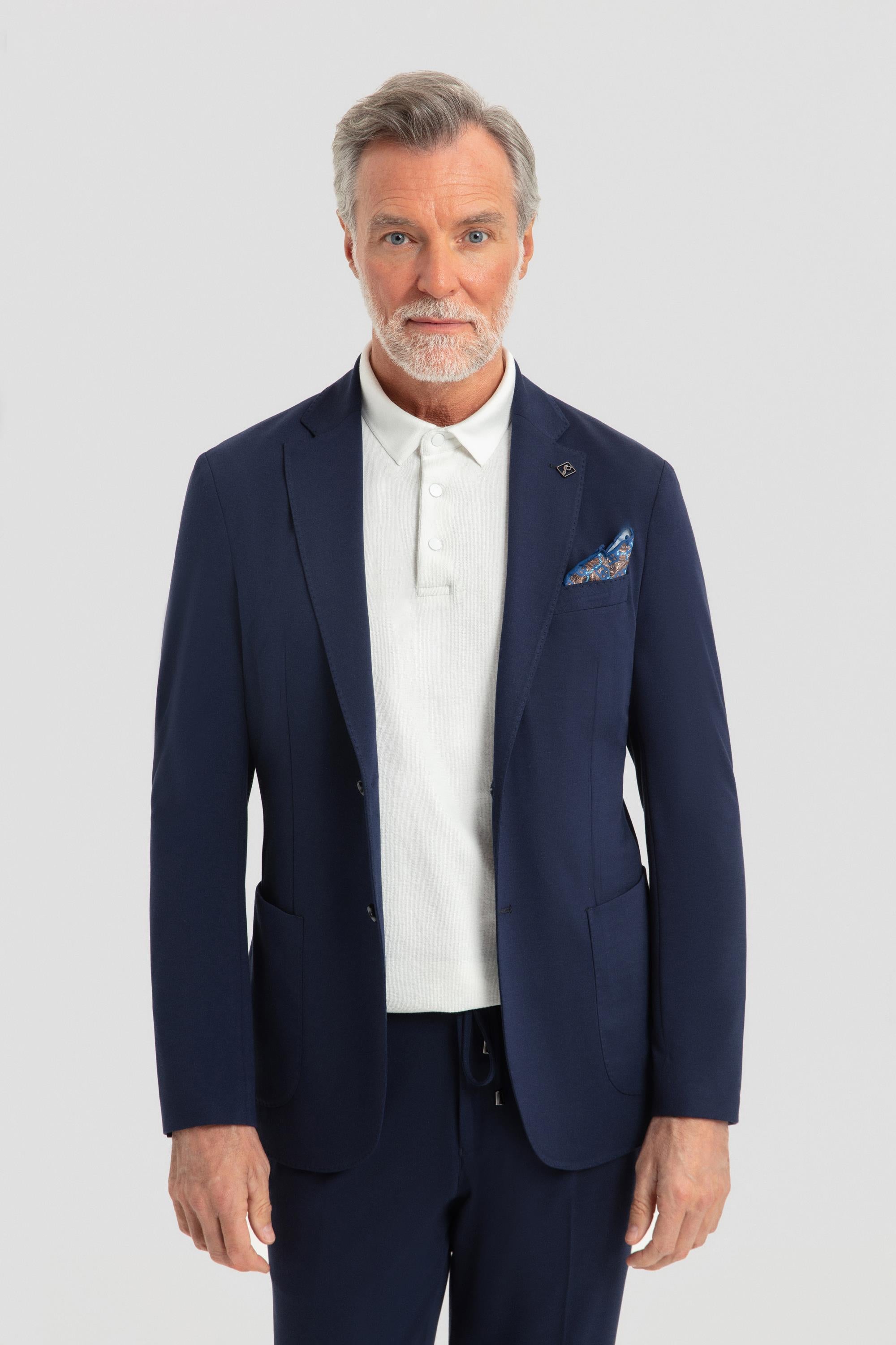 Lacivert Slim Fit 6 Drop Mono Yaka Modal Kumaş Lastikli Bel Astarsız Takım Elbise