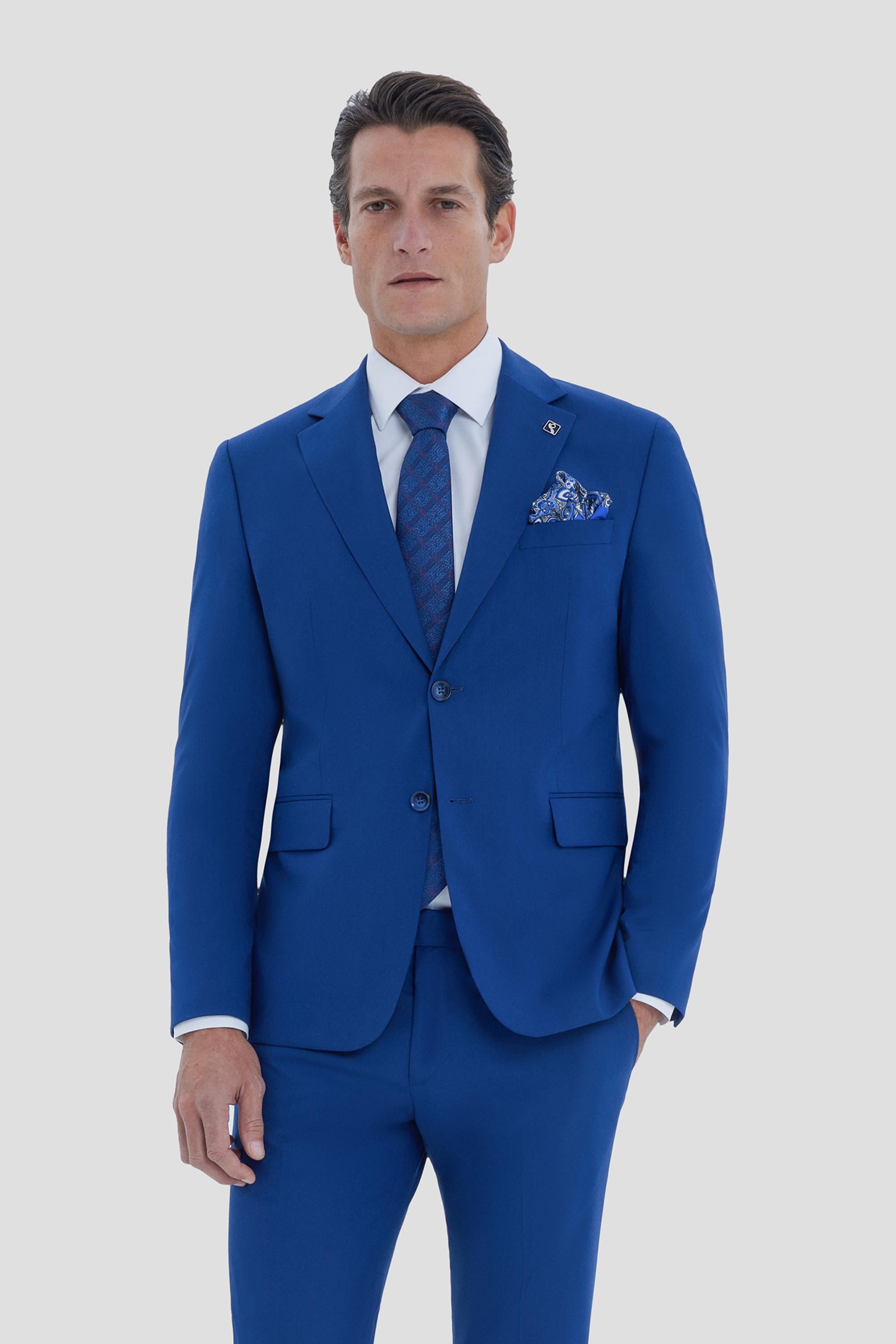 Erkek İndigo Dar Kesim Slim Fit Viskon Mono Yaka Normal Bel Tam Astarlı 6 Drop Takım Elbise