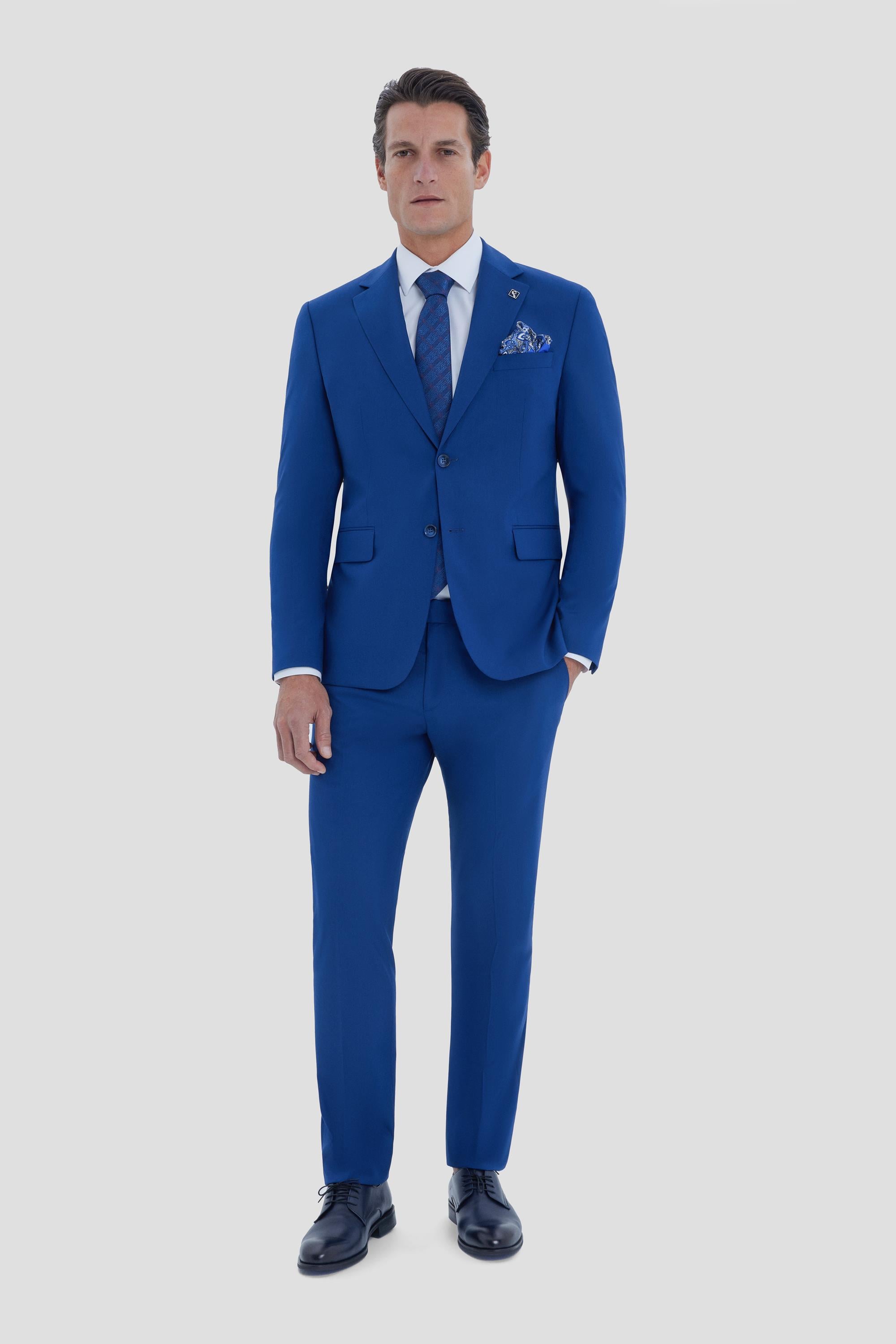 Erkek İndigo Dar Kesim Slim Fit Viskon Mono Yaka Normal Bel Tam Astarlı 6 Drop Takım Elbise