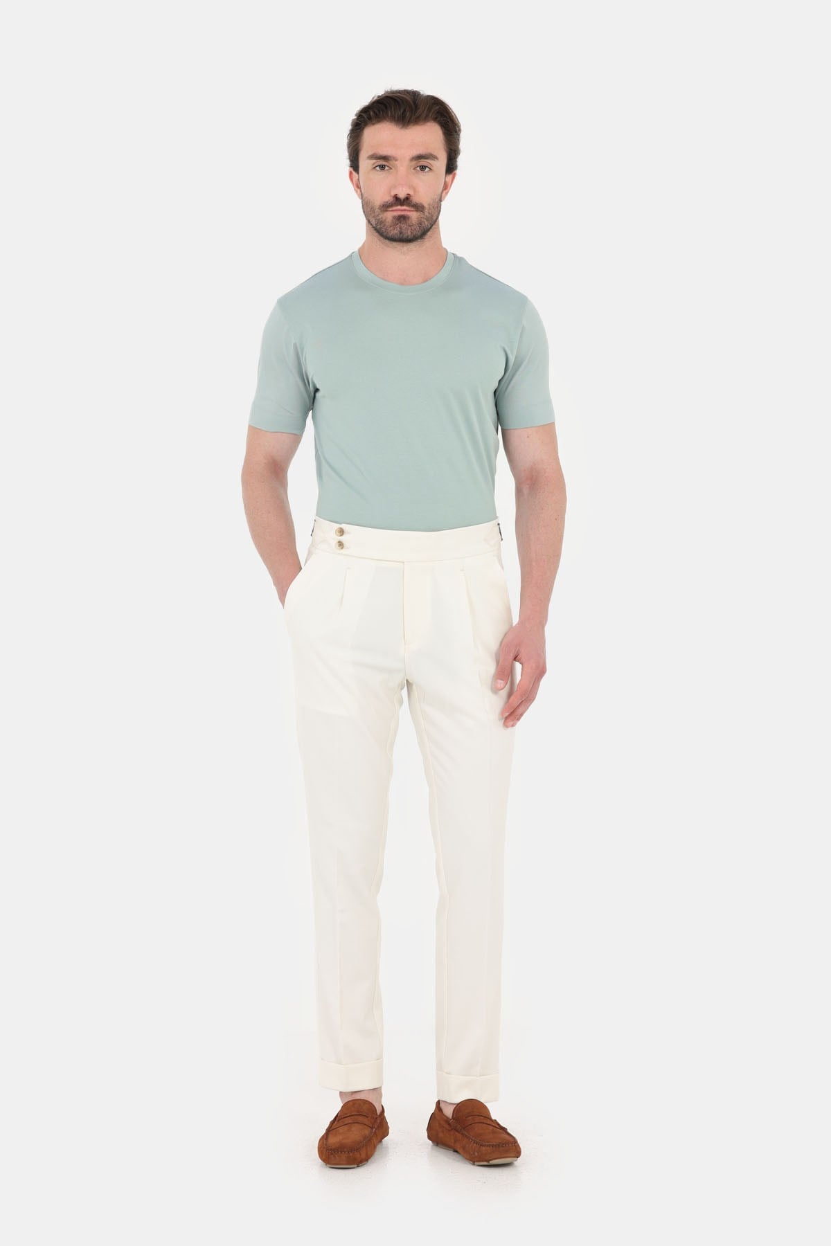 Okaliptus Yeşili %100 Pamuk Regular Fit Bisiklet Yaka Basic T-Shirt