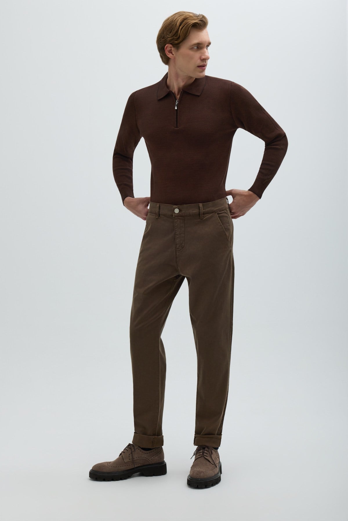 Orta Kahve Denim Regular Fit Erkek Pantolon