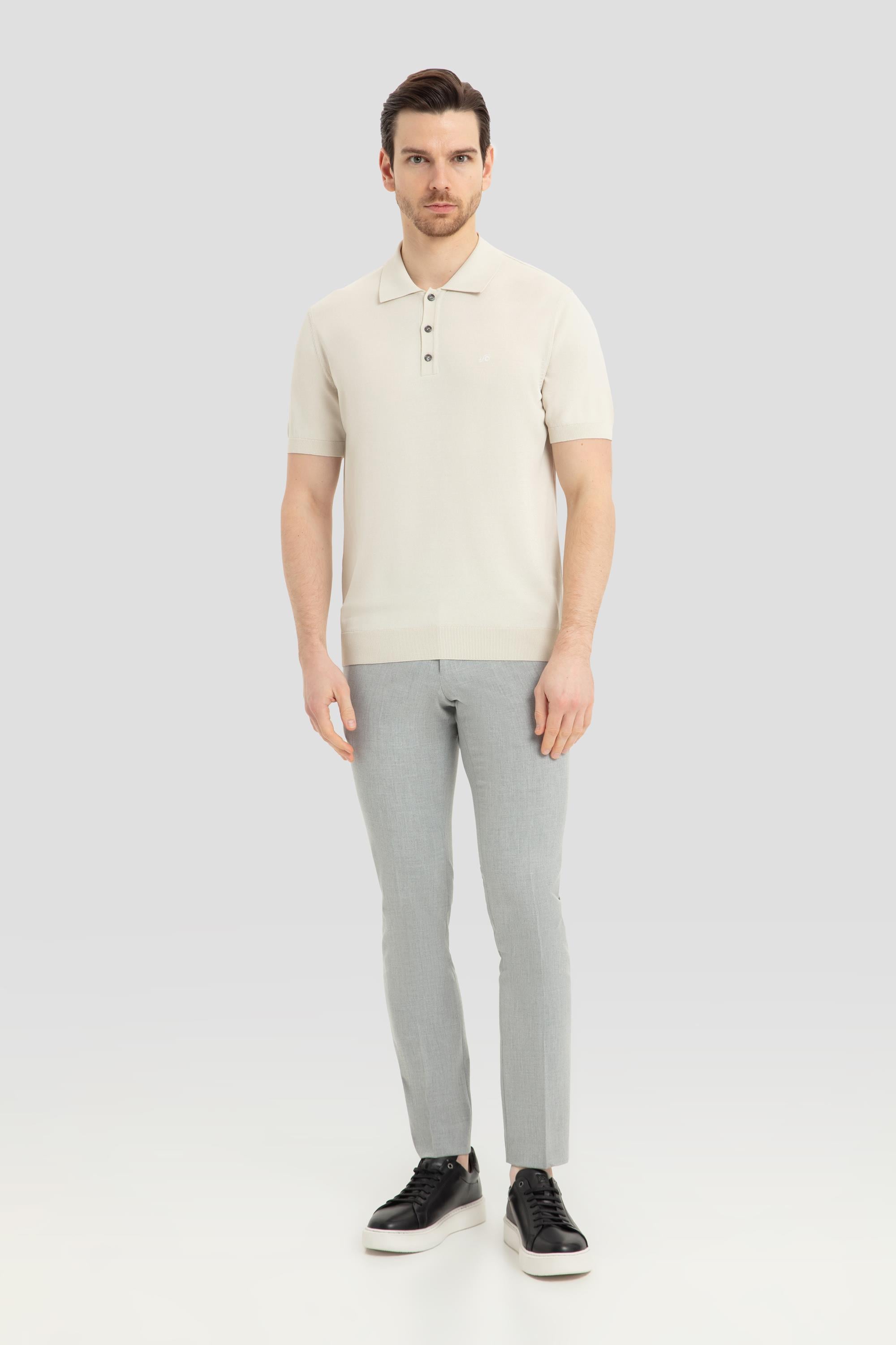 Erkek Bej Normal Kesim Regular Fit Viskon Pike Düğmeli Polo Yaka Tişört