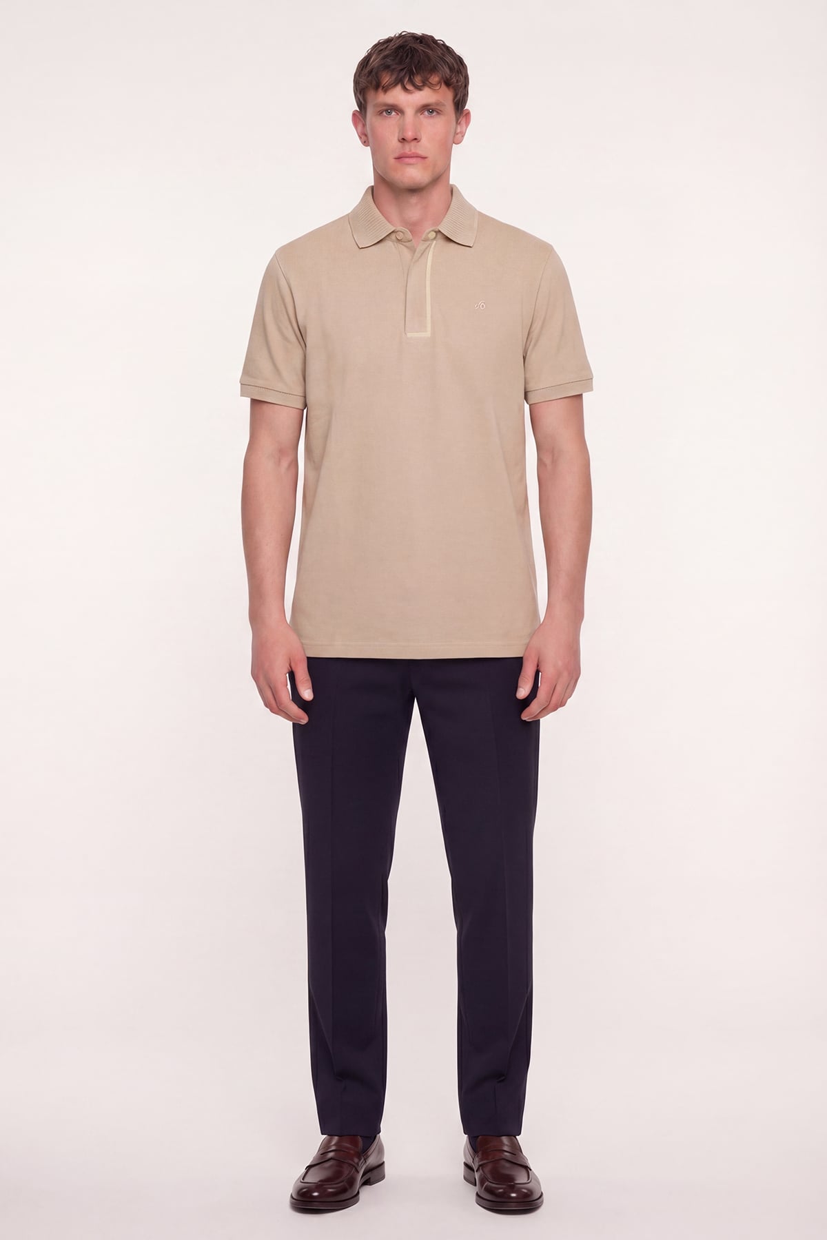 Erkek Kum Dar Kesim Slim Fit %100 Pamuk Pike Polo Yaka T-Shirt