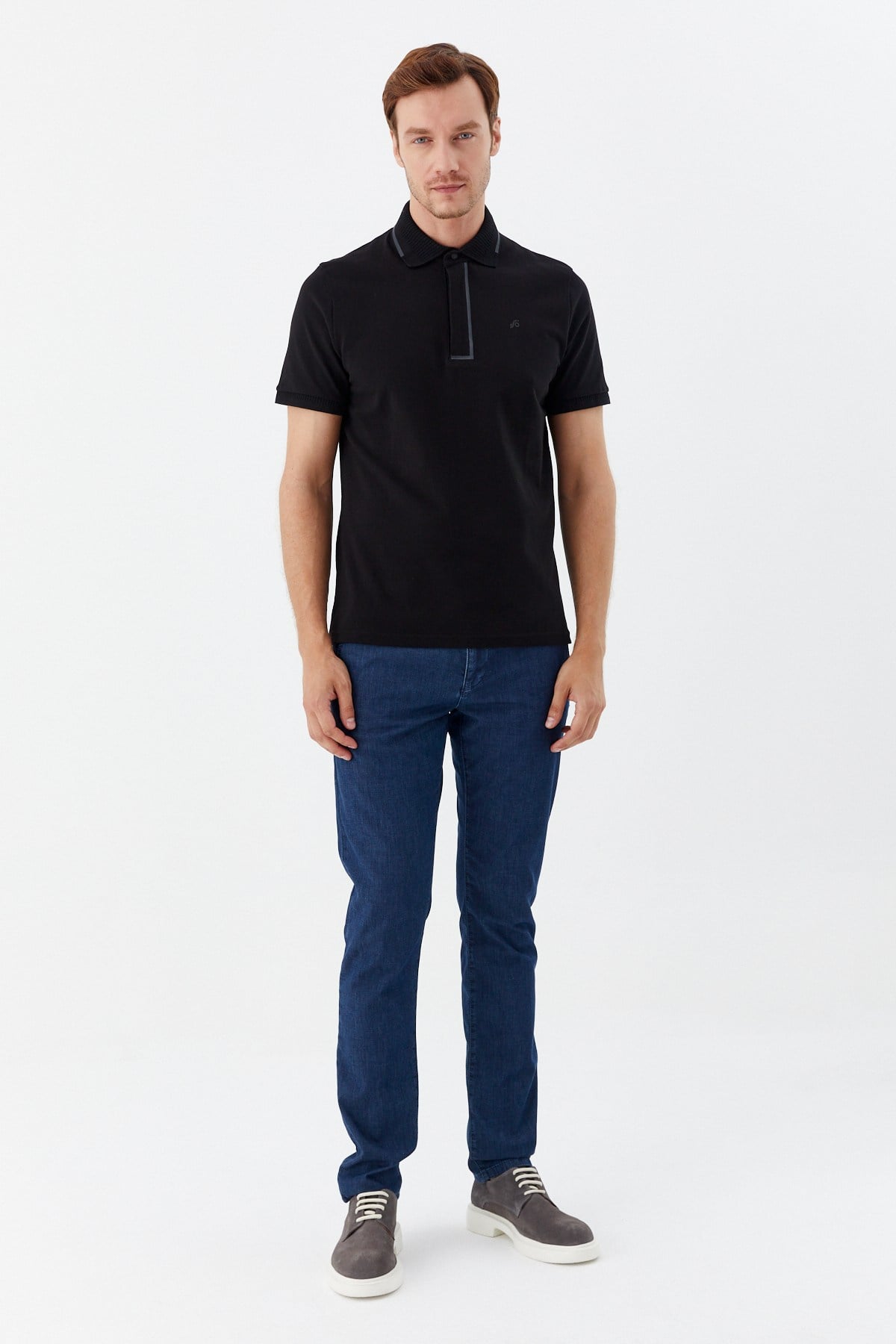 Siyah %100 Pamuk Gizli Fermuarlı Polo Yaka T-Shirt