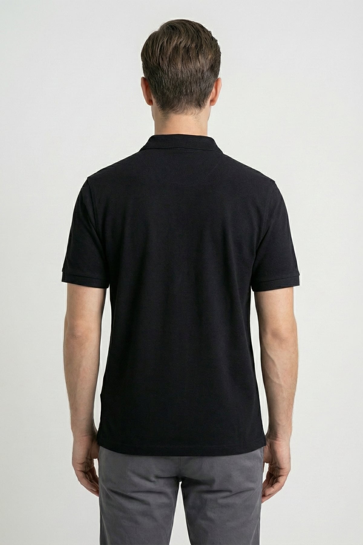 Giotelli Erkek Siyah Dar Kesim Slim Fit %100 Pamuk Dokuma Düğmeli Nakışlı Polo Yaka Tişört