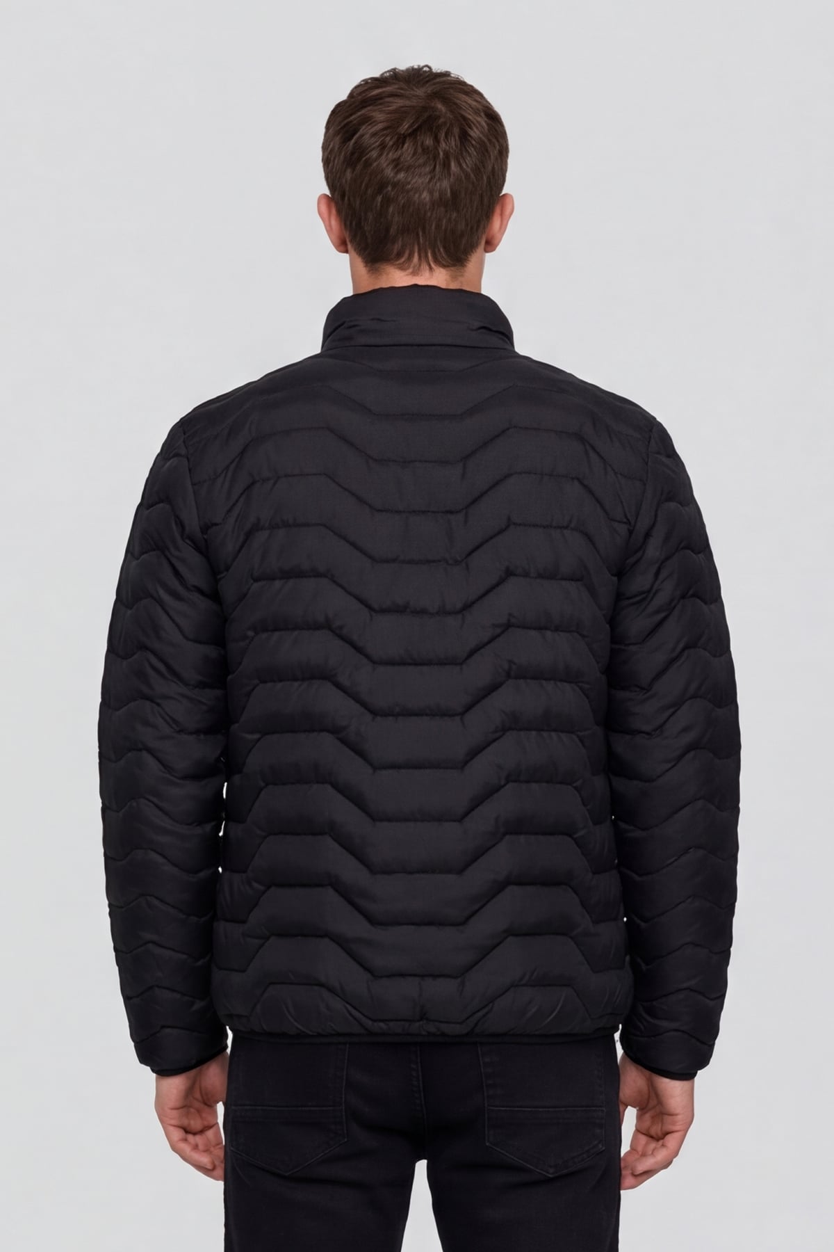 Siyah Slim Fit Fermuarlı Dik Yaka Kapüşonsuz Mont