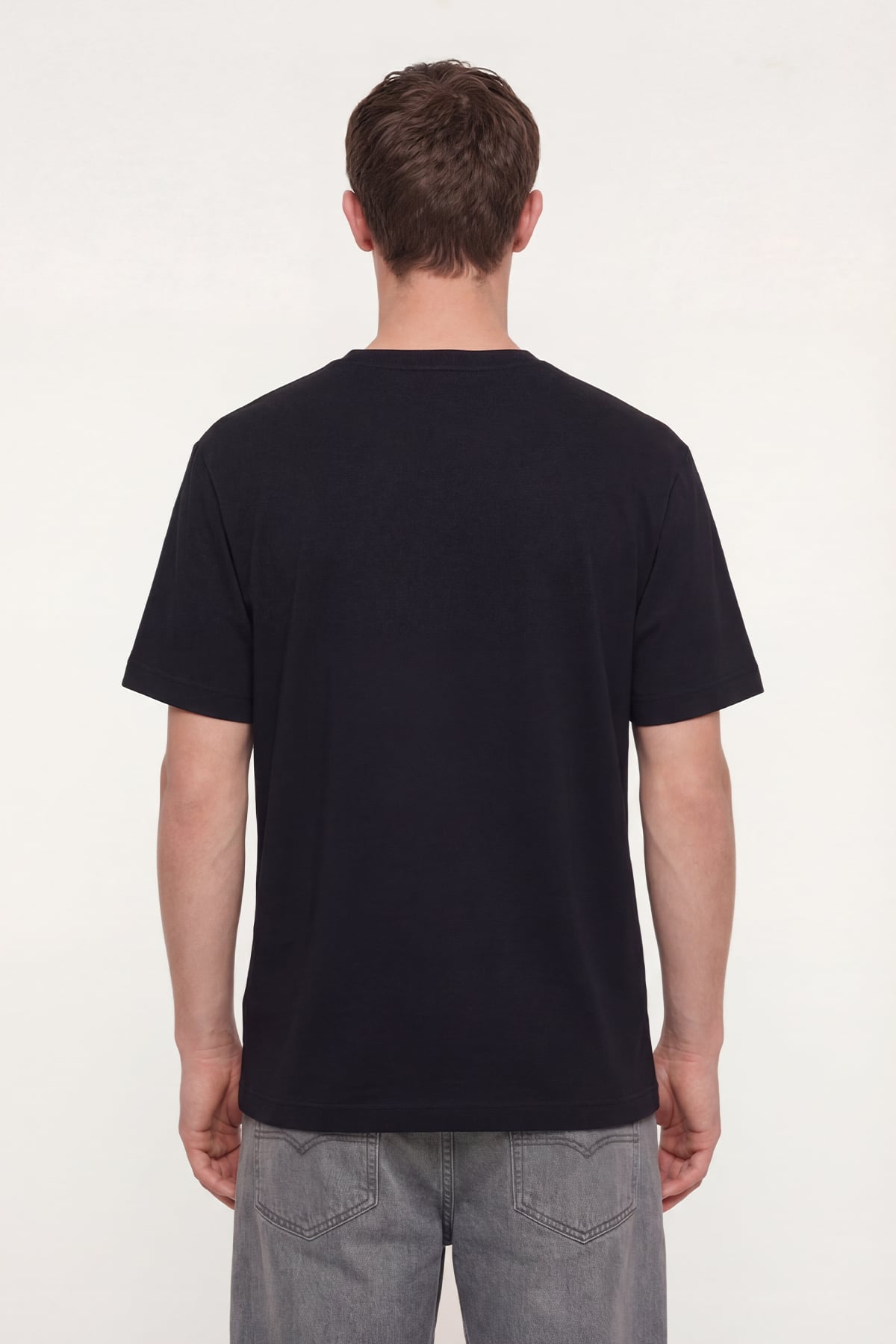 Siyah Nakışlı %100 Pamuk Bisiklet Yaka Düz Renk Basic T-Shirt