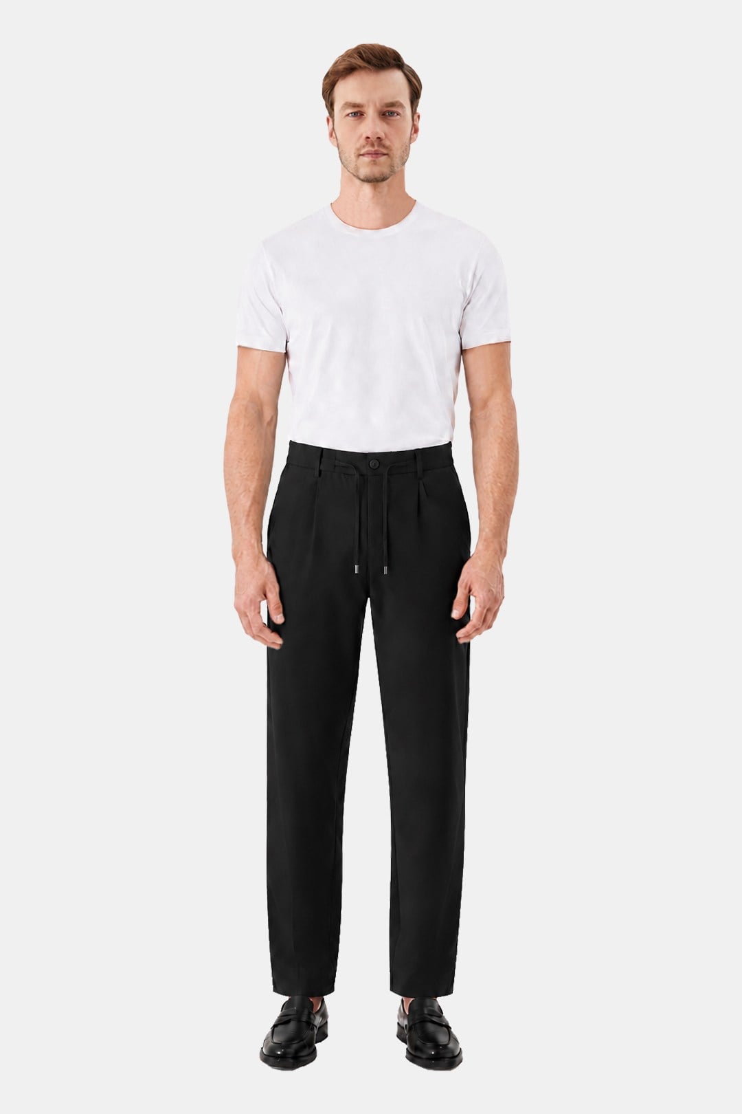 Siyah Slim Fit Bel Bağcıklı Paraşüt Pantolon