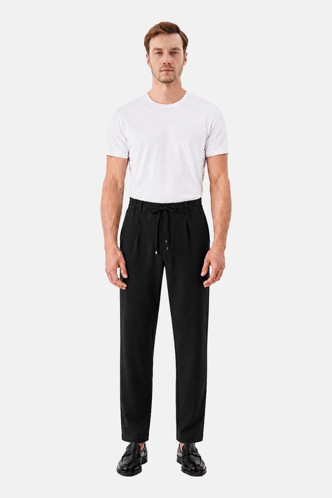 Siyah Dokulu Arka Lastikli Köprü Kemerli Bağcıklı Slim Fit Jogger Pantolon