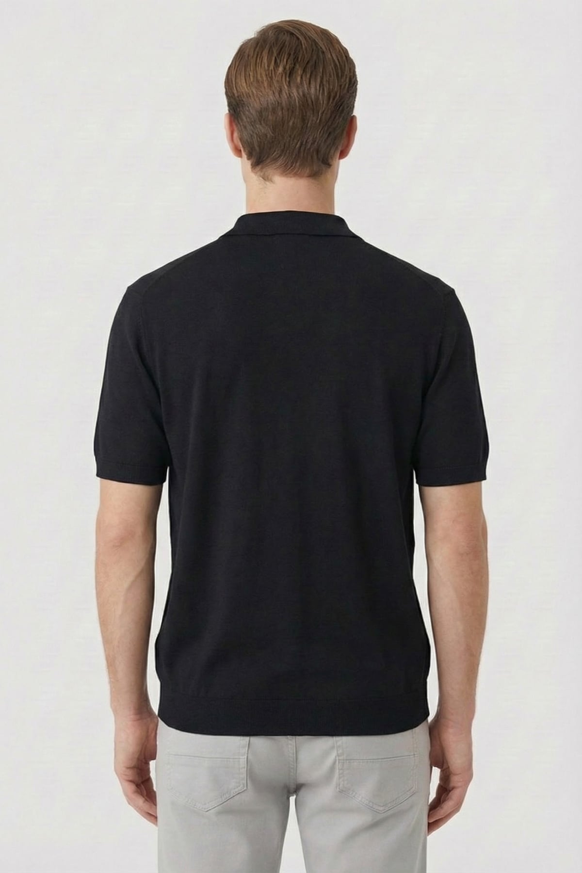 Erkek Siyah Normal Kesim Regular Fit Viskon Dokuma Triko Polo Yaka Tişört