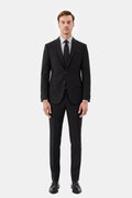 Siyah Slim Fit Düz Paça 6 Drop Mono Yaka Klasik Takım Elbise