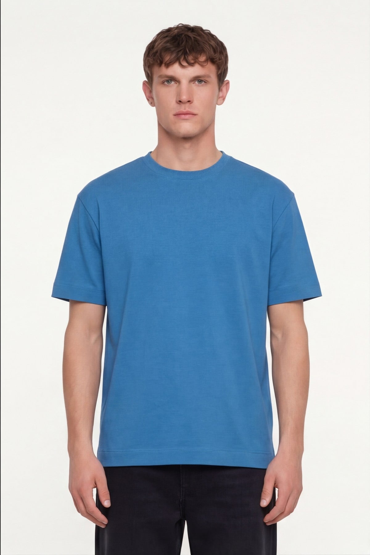 Erkek Açık Saks Normal Kesim Regular Fit %100 Pamuk Dokuma Bisiklet Yaka Basic T-Shirt