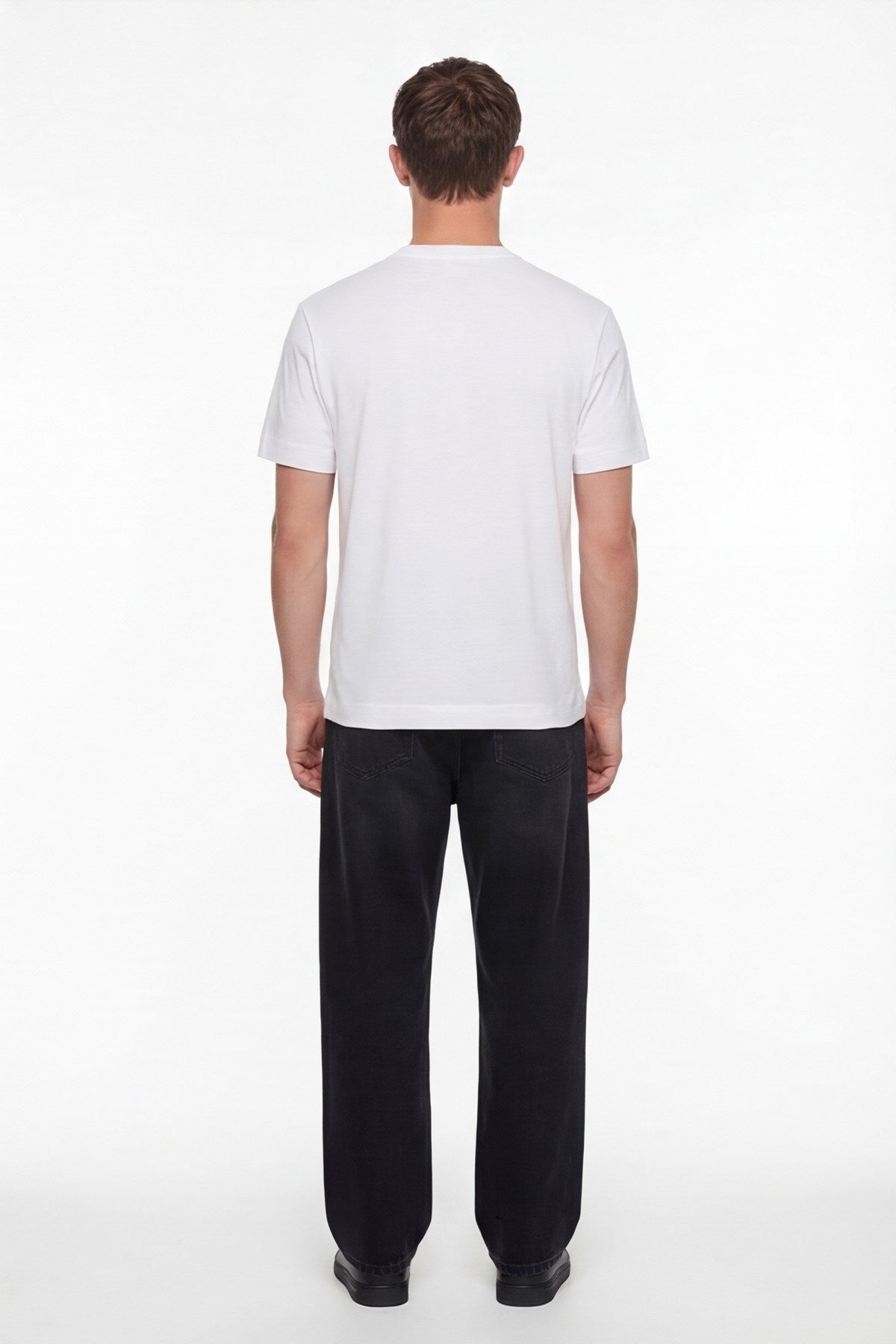 Beyaz %100 Pamuk Regular Fit Dokuma Bisiklet Yaka Basic T-Shirt