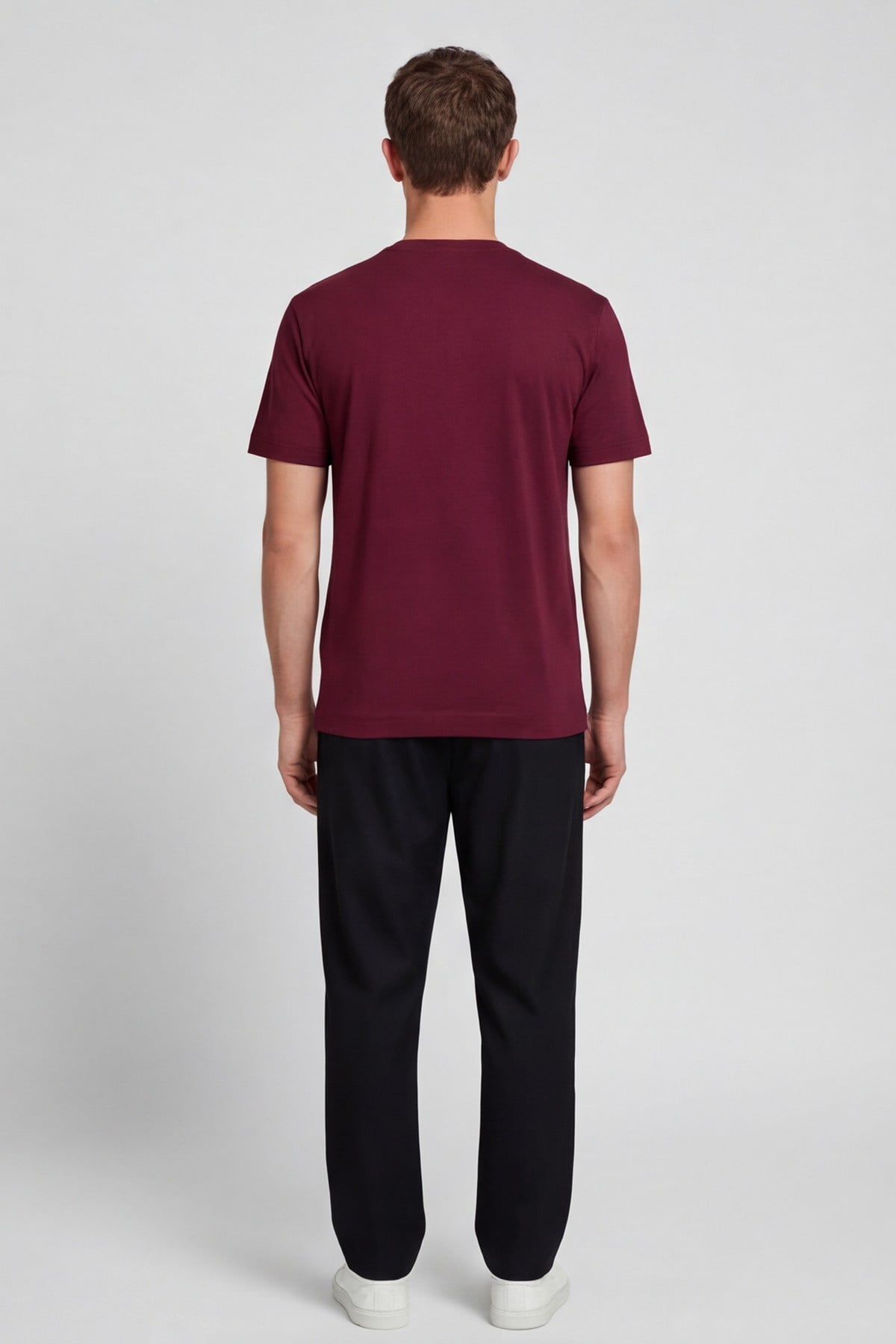 Erkek Bordo Normal Kesim Regular Fit %100 Pamuk Bisiklet Yaka Basic Tişört